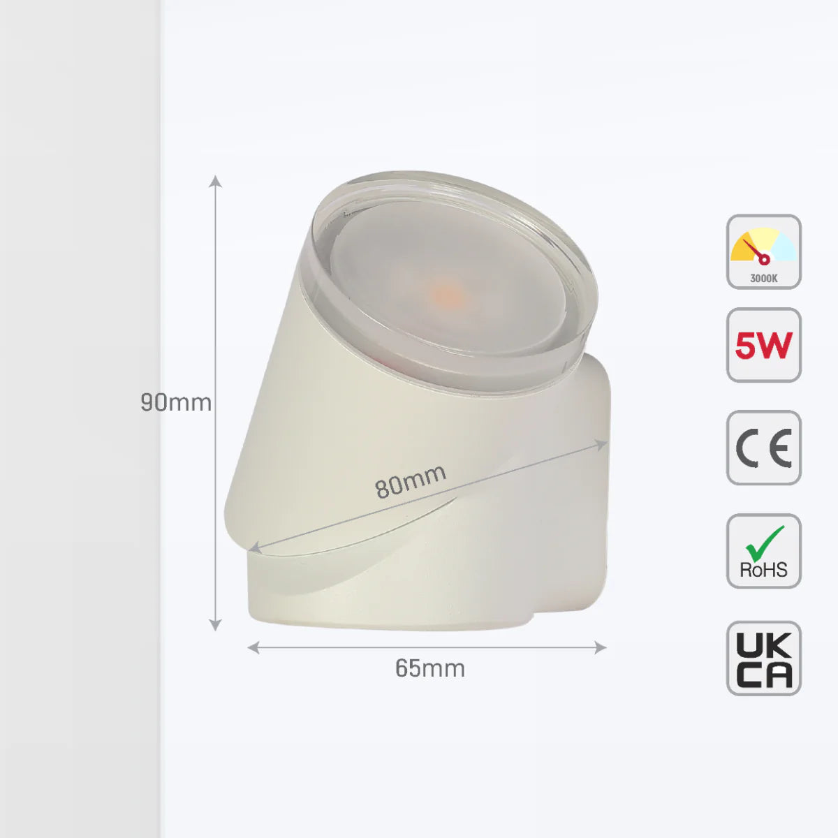 Size and certifications of Rotatable Cylinders Outdoor LED Wall Light White 3000K Wide Beam 182-03417