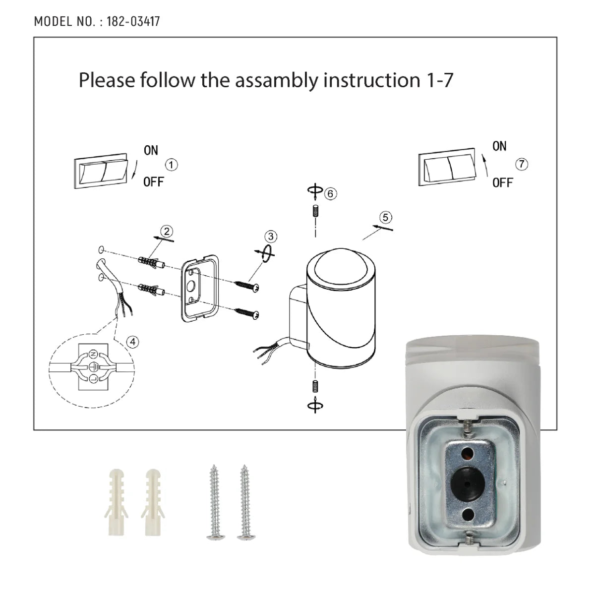 Technical specs of Rotatable Cylinders Outdoor LED Wall Light White 3000K Wide Beam 182-03417