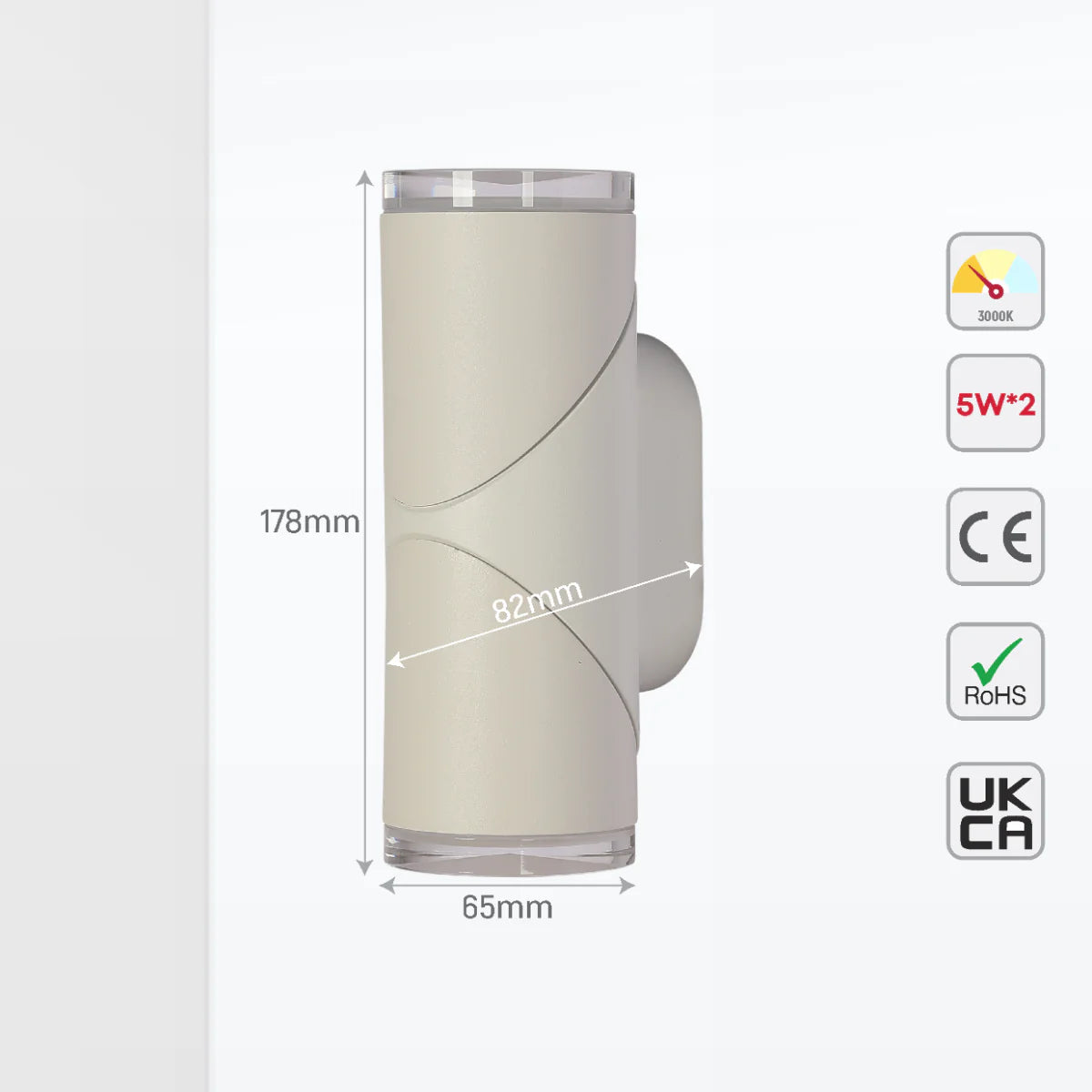 Size and certifications of Rotatable Cylinders Outdoor LED Wall Light White 3000K Wide Beam 182-03418