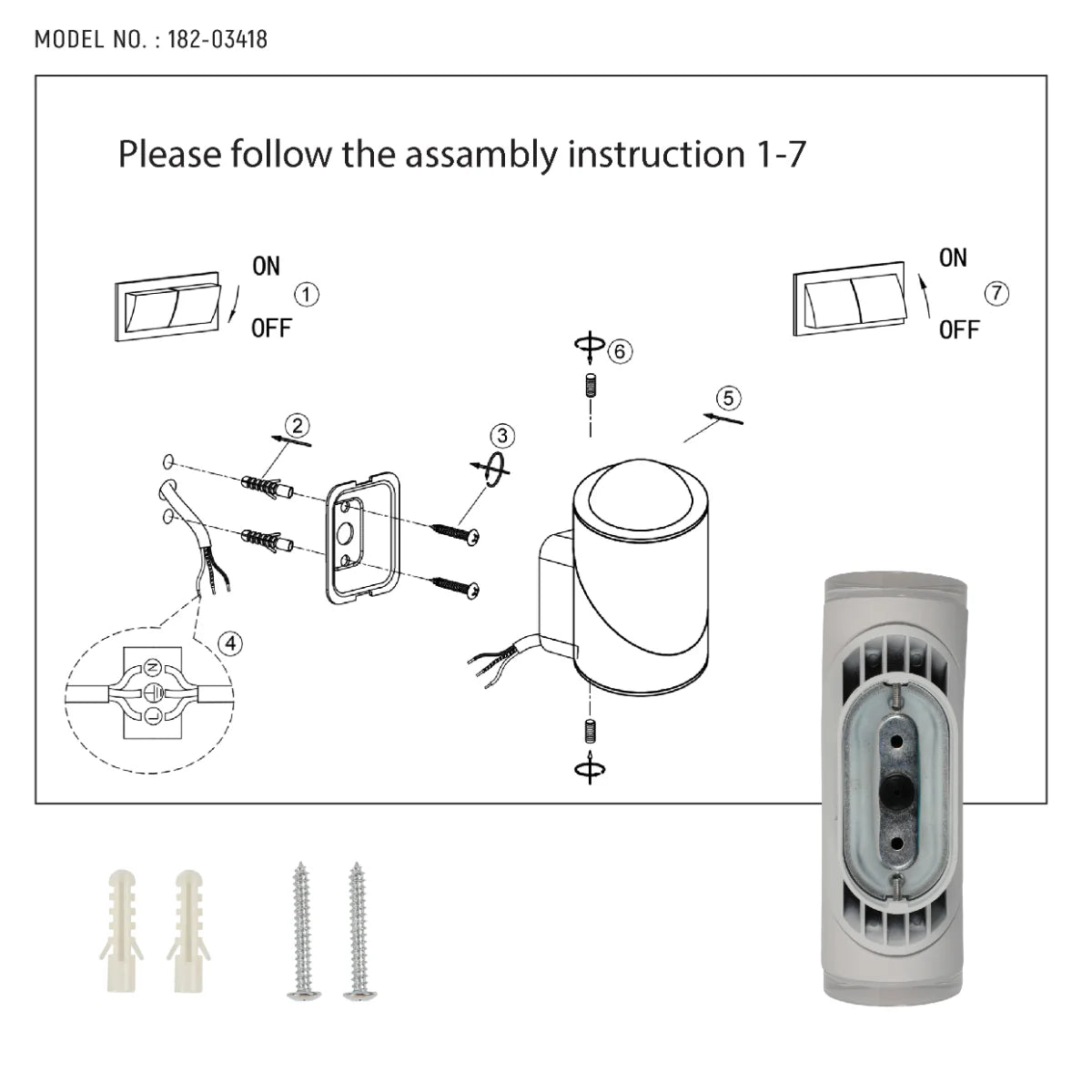 Technical specs of Rotatable Cylinders Outdoor LED Wall Light White 3000K Wide Beam 182-03418