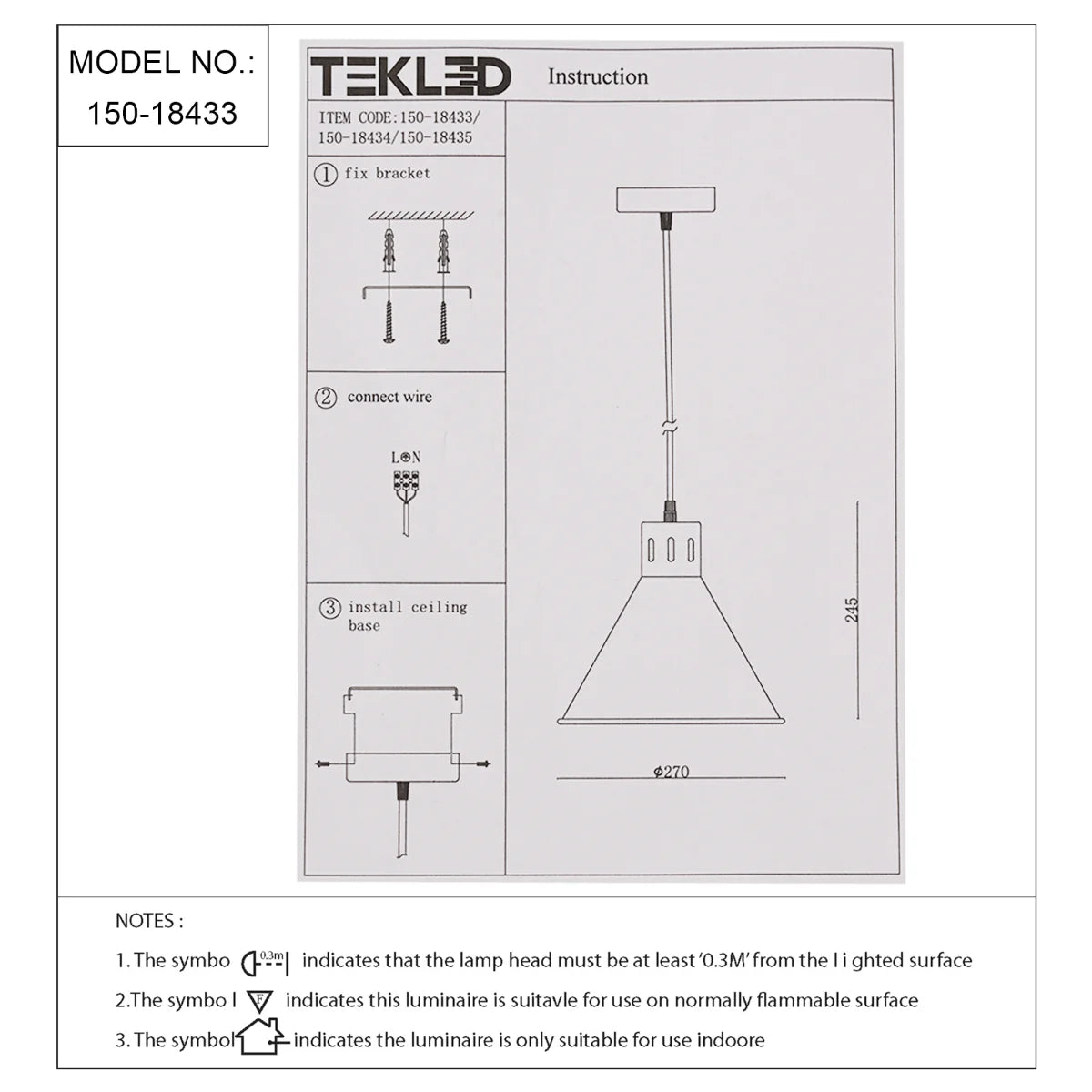 Technical specs of Sleek Industrial Cone Pendant Light 150-18433