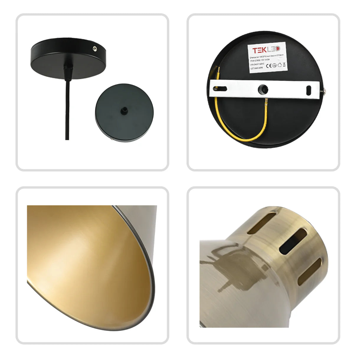 Close shots of Sleek Industrial Cone Pendant Light 150-18434