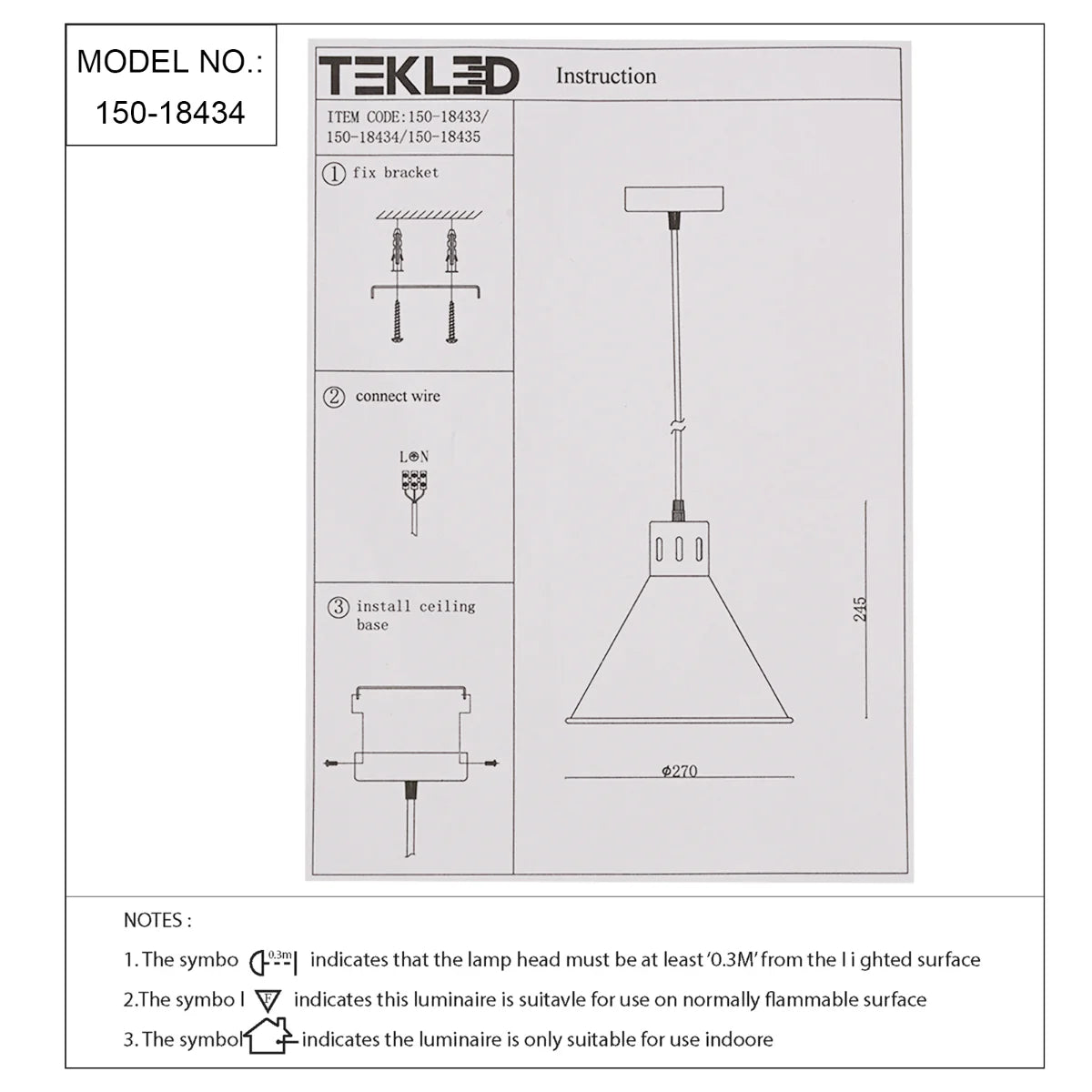Technical specs of Sleek Industrial Cone Pendant Light 150-18434