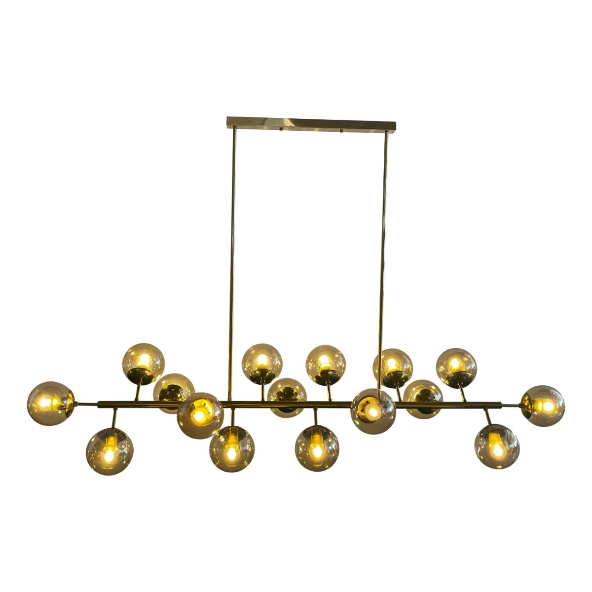16 globe molecule model gold body amber glass ceiling light
