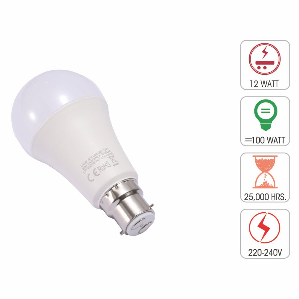 Technical specification of leo led gls bulb a60 dimmable b22 bayonet cap 12w 2700k warm white pack of 2