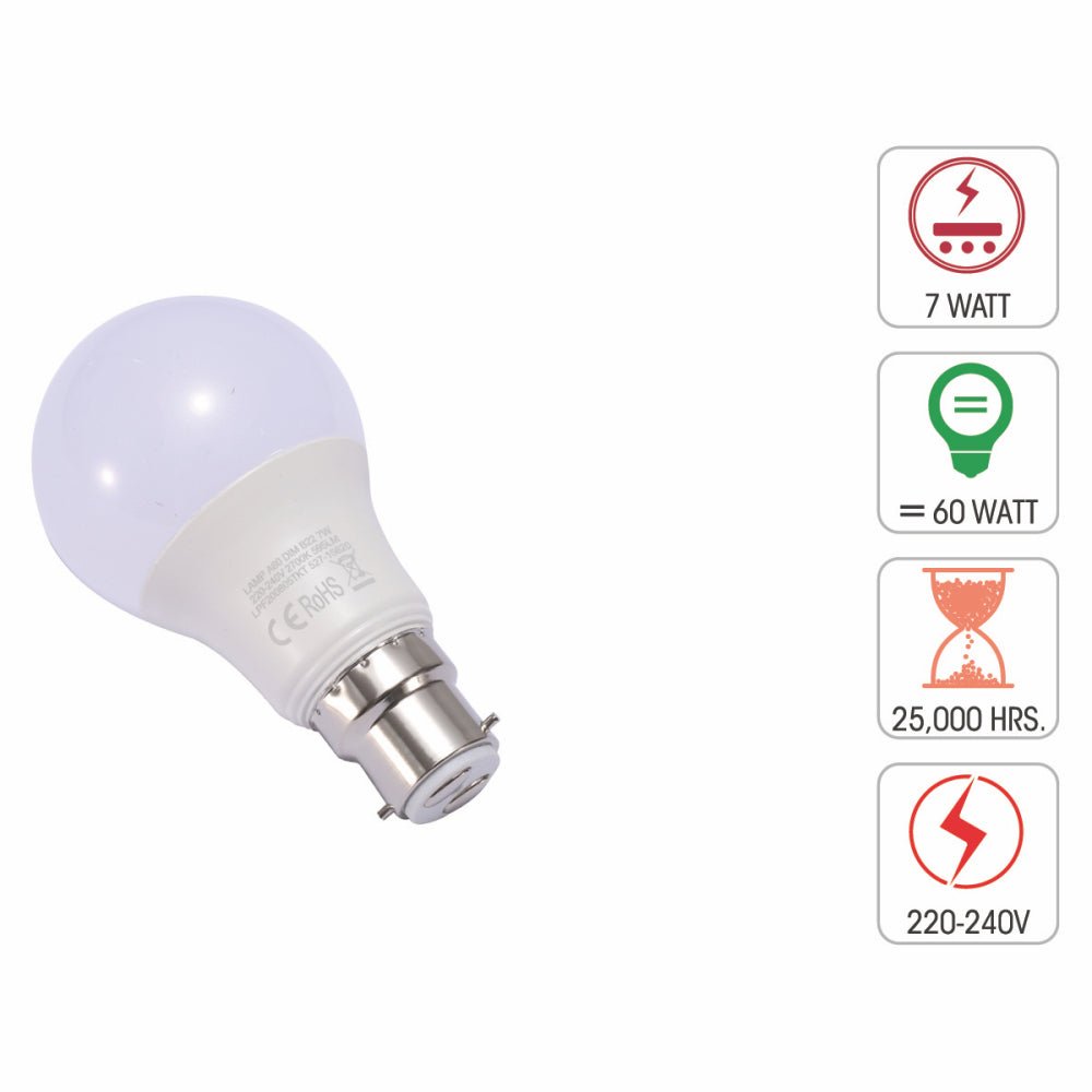 Technical specification of leo led gls bulb a60 dimmable b22 bayonet cap 7w 2700k warm white pack of 2