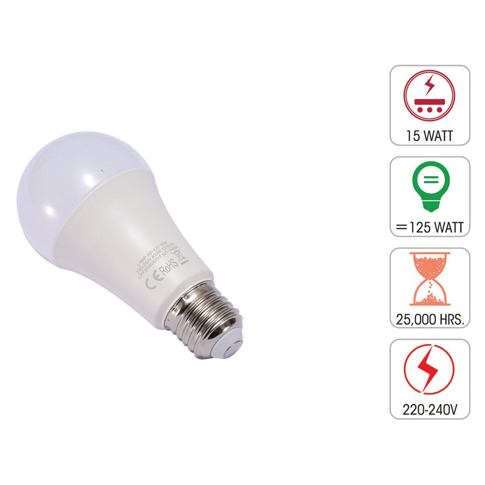 Technical specification of libra led gls bulb a65 e27 edison screw 15w 4000k cool white pack of 6/10 warm white 2700k