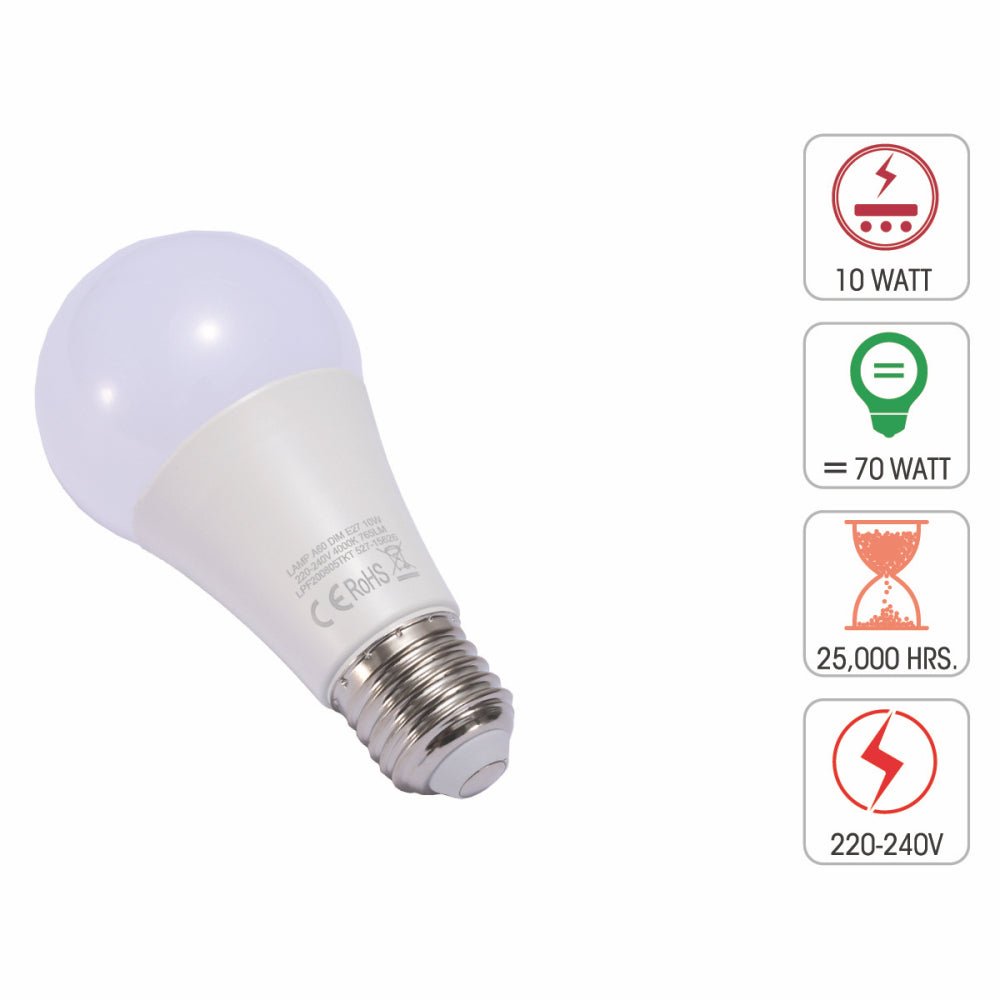Technical specification of virgo led gls bulb a60 dimmable e27 edison screw 10w 4000k cool white pack of 2