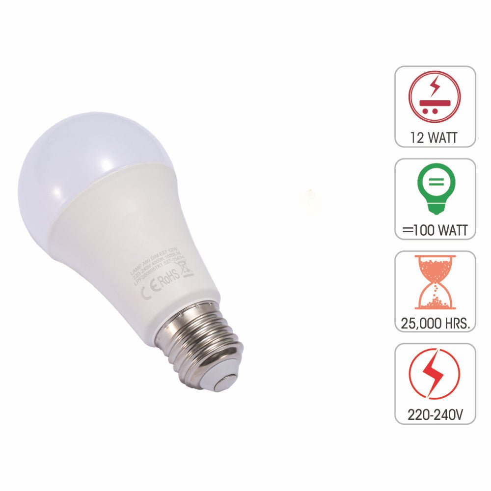 Technical specification of virgo led gls bulb a60 dimmable e27 edison screw 12w 4000k cool white pack of 2