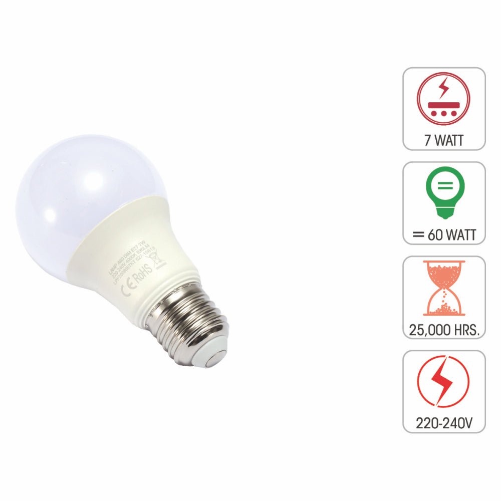 Technical specification of virgo led gls bulb a60 dimmable e27 edison screw 7w 4000k cool white pack of 2