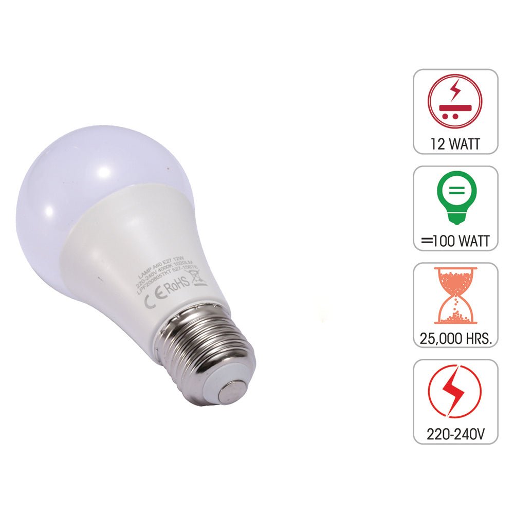 Technical specification of virgo led gls bulb a60 e27 edison screw 12w 4000k cool white pack of 6/10 warm white 2700kelvin cct