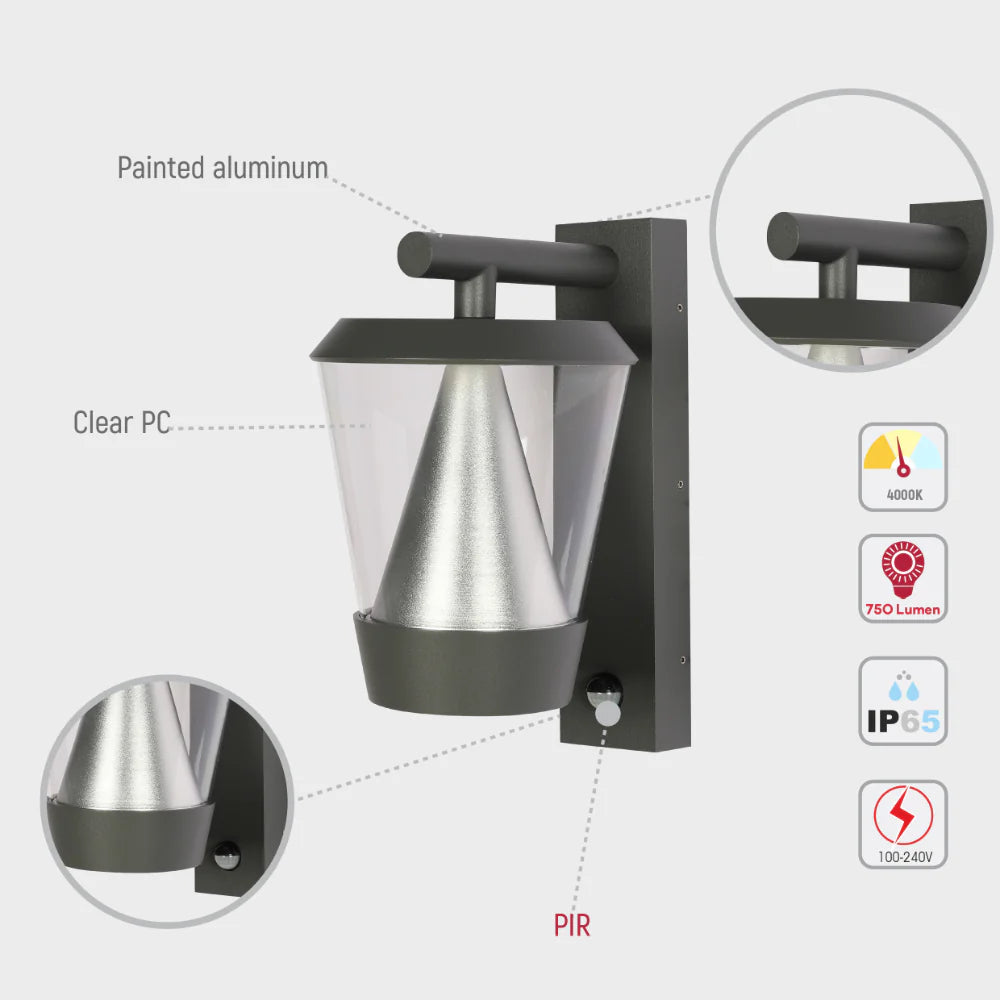 Tiany LED Outdoor Lantern Wall Light 13W 4000K 12