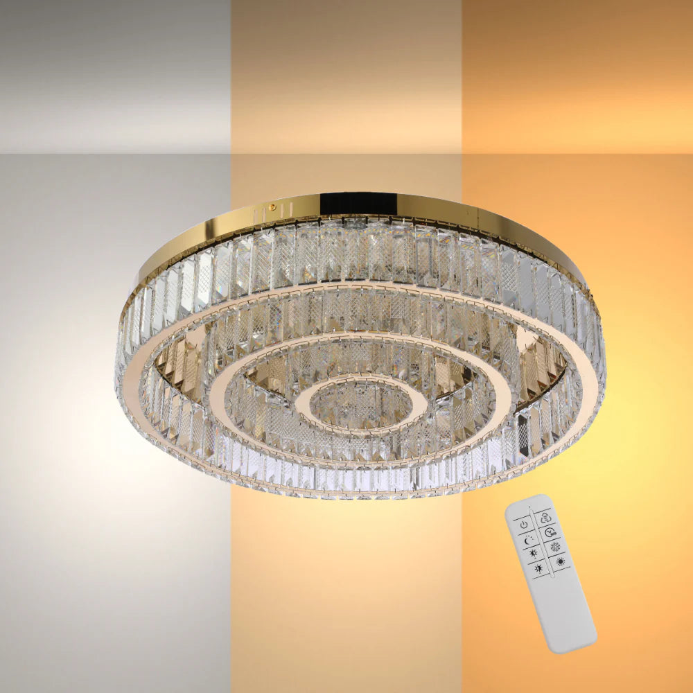 Triple Nested Ring Crystal Flush Ceiling Chandelier Light with Remote Control 3 Colour D600mm 1