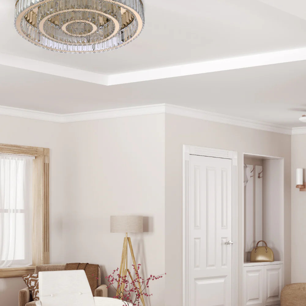 Triple Nested Ring Crystal Flush Ceiling Chandelier Light with Remote Control 3 Colour D600mm 2