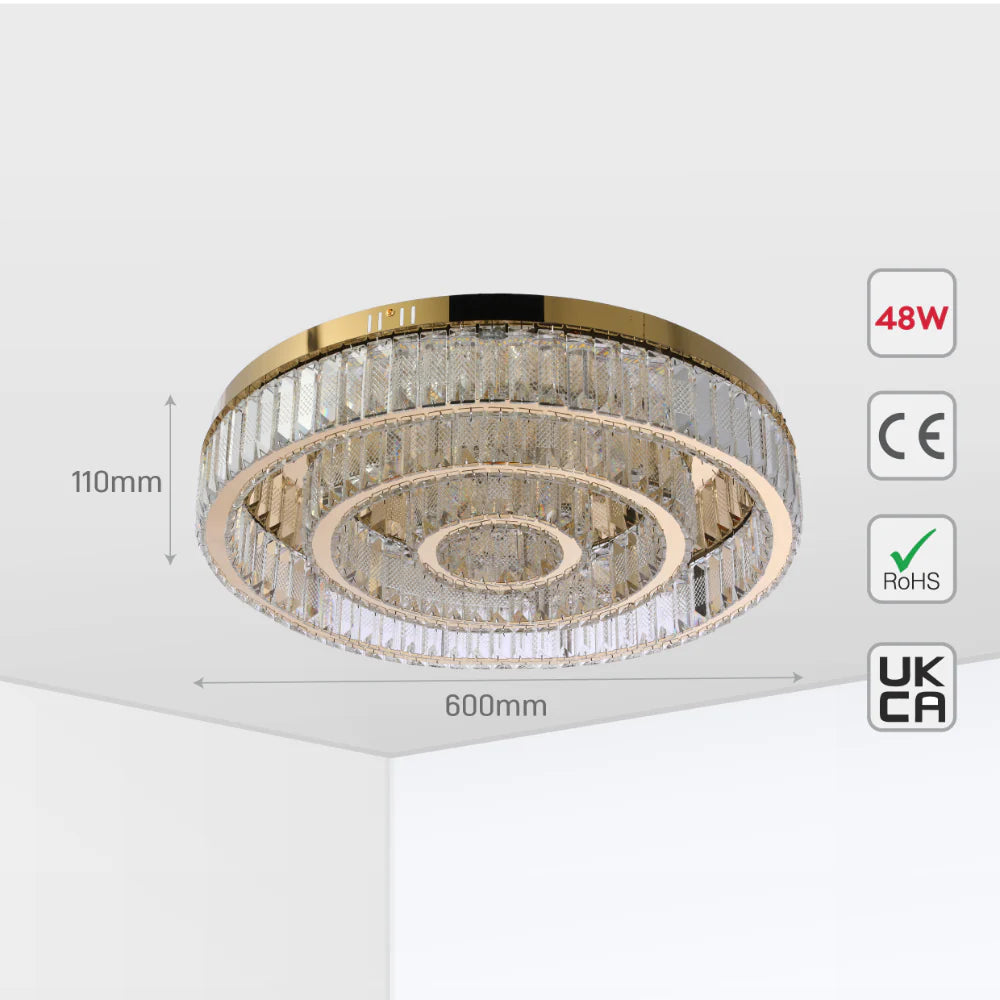 Triple Nested Ring Crystal Flush Ceiling Chandelier Light with Remote Control 3 Colour D600mm 5