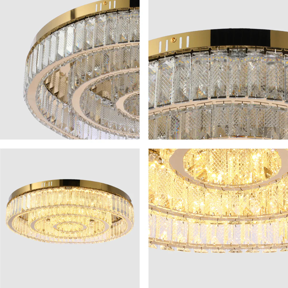 Triple Nested Ring Crystal Flush Ceiling Chandelier Light with Remote Control 3 Colour D600mm 7