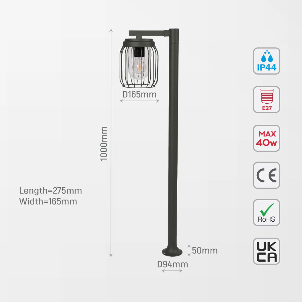 Tuela Outdoor Pathway Bollard Lawn Light E27 Dark Grey 5
