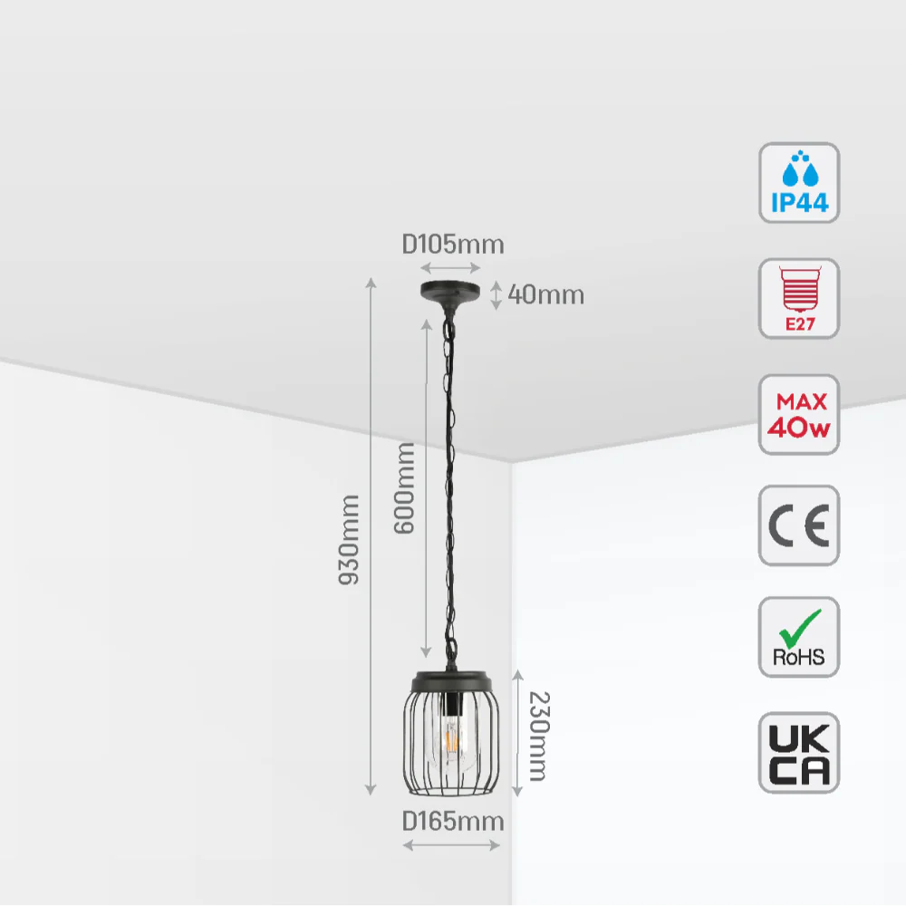 Tuela Outdoor Pendant Lamp E27 Dark Grey 5