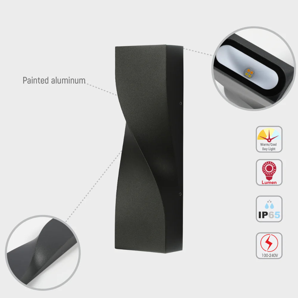 Twist Up and Down LED Outdoor Wall Light 3000K/4000K/6500K 11W 6