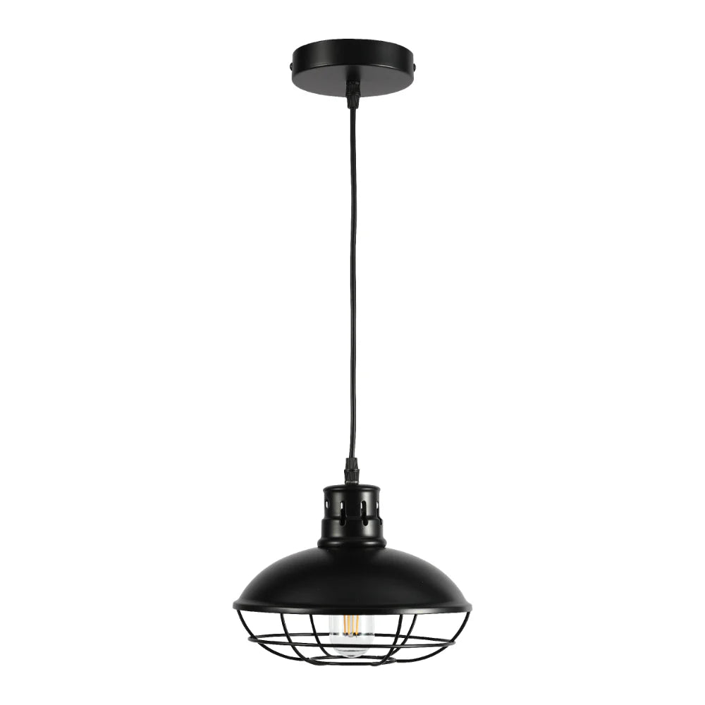 Urban Revive Caged Factory Ceiling Pendant Light Black 1