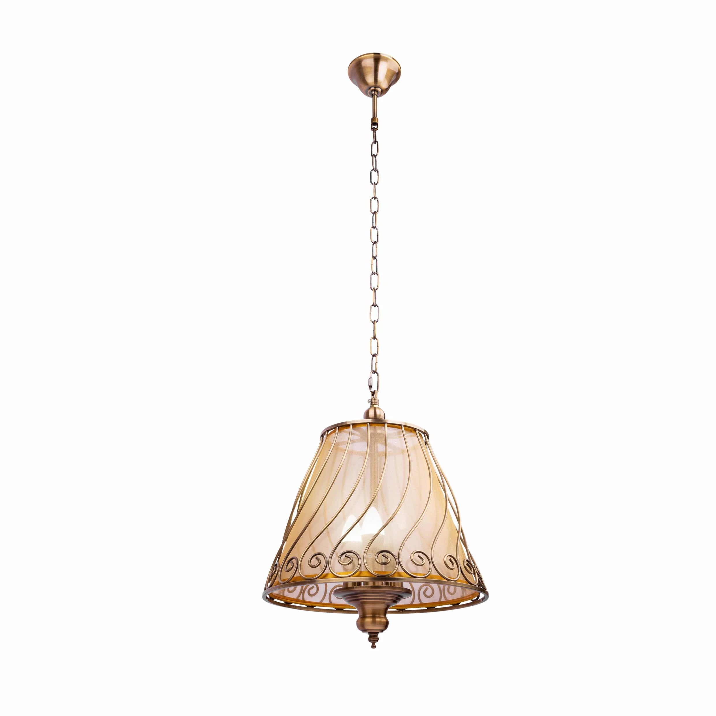 Antique Brass Caged Frustum Pendant Light 3Xe14 main image