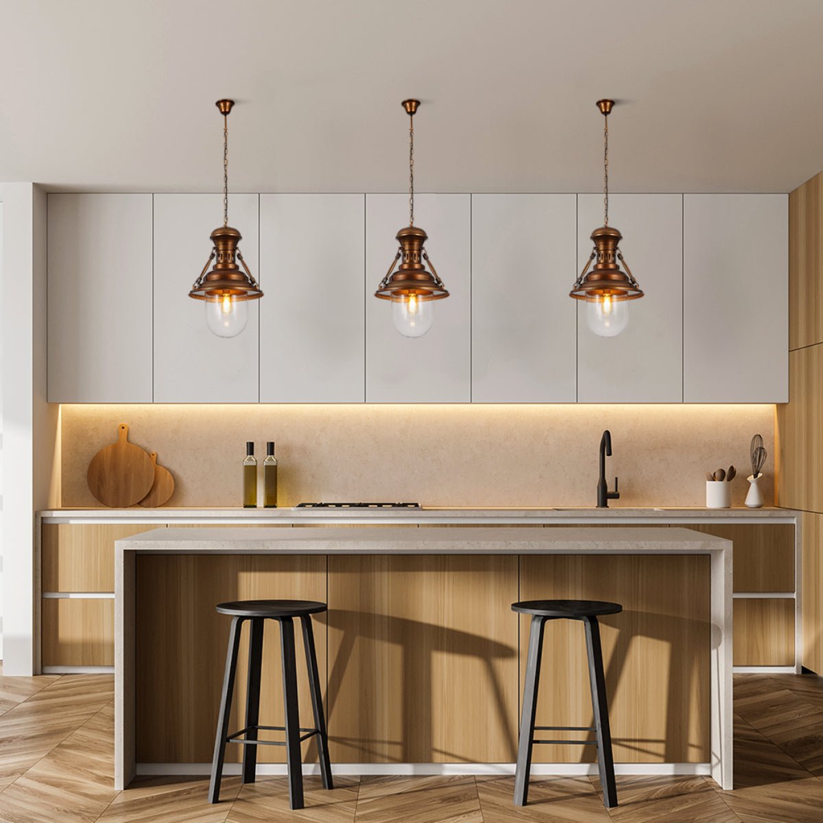 Indoor usage of Brown Metal Clear Glass Step Pendant Ceiling Light with E27 | TEKLED 150-17824