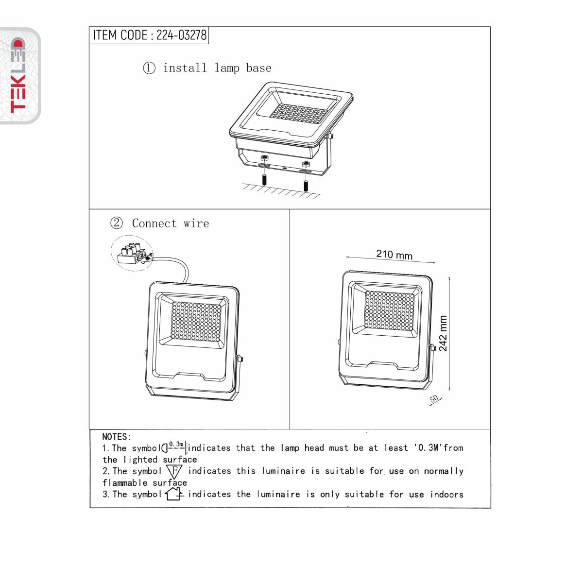 User manual for LED Floodlight SMD 3030 Uk 30W Cool White 4000K IP65 | TEKLED 224-03278