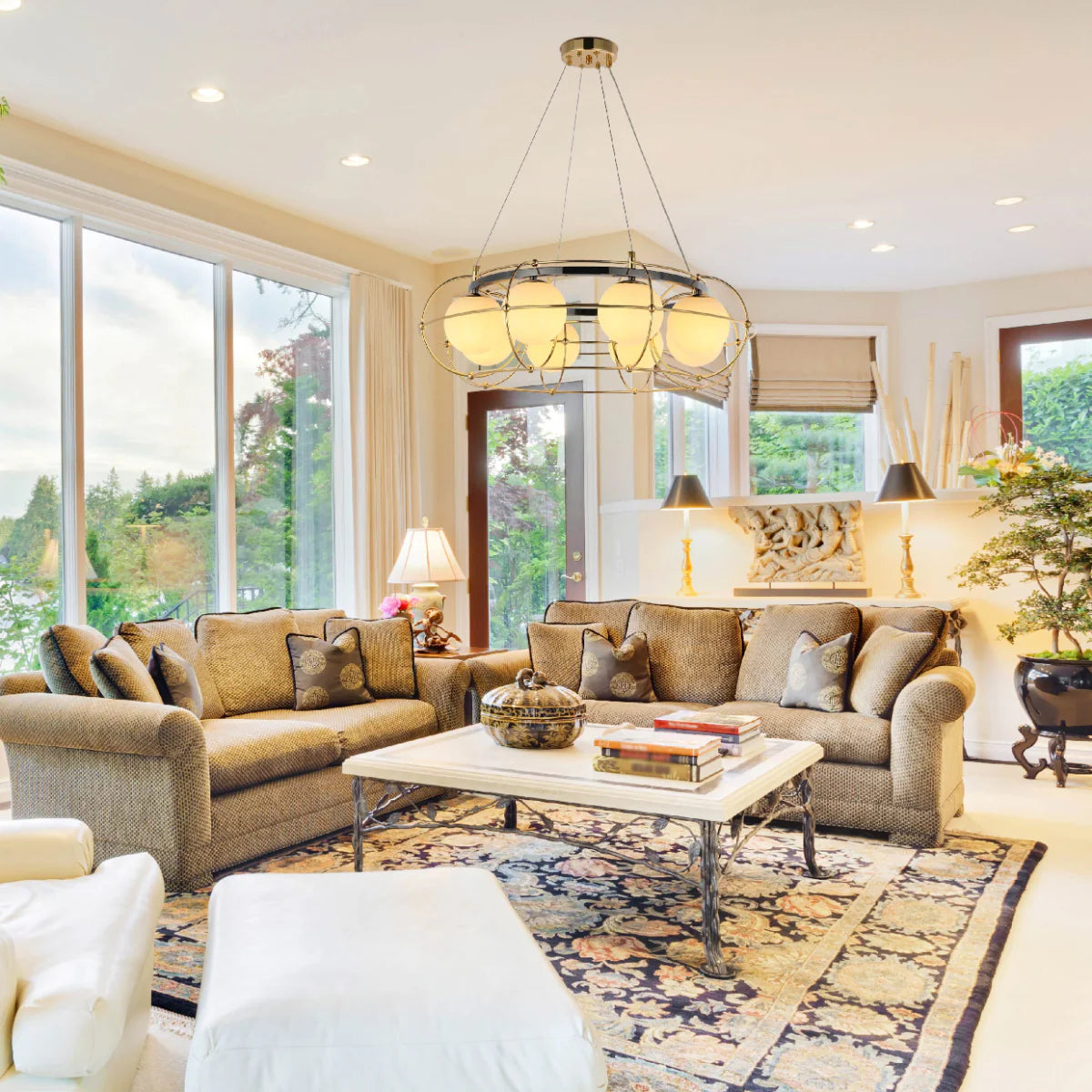 Where to use Vintage-Modern Orb Chandelier with Geometric Gold Detailing G9 150-19034