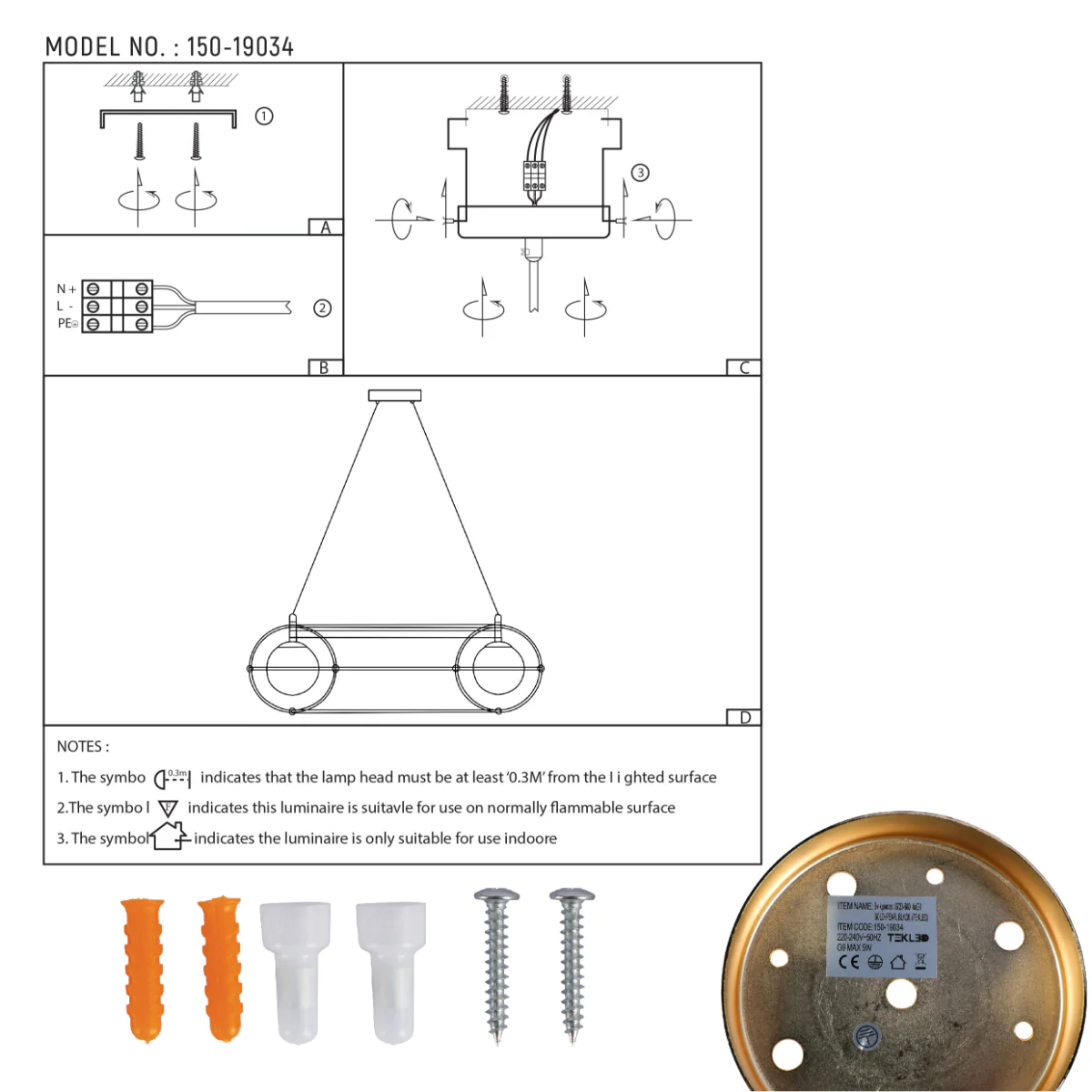 Technical specs of Vintage-Modern Orb Chandelier with Geometric Gold Detailing G9 150-19034