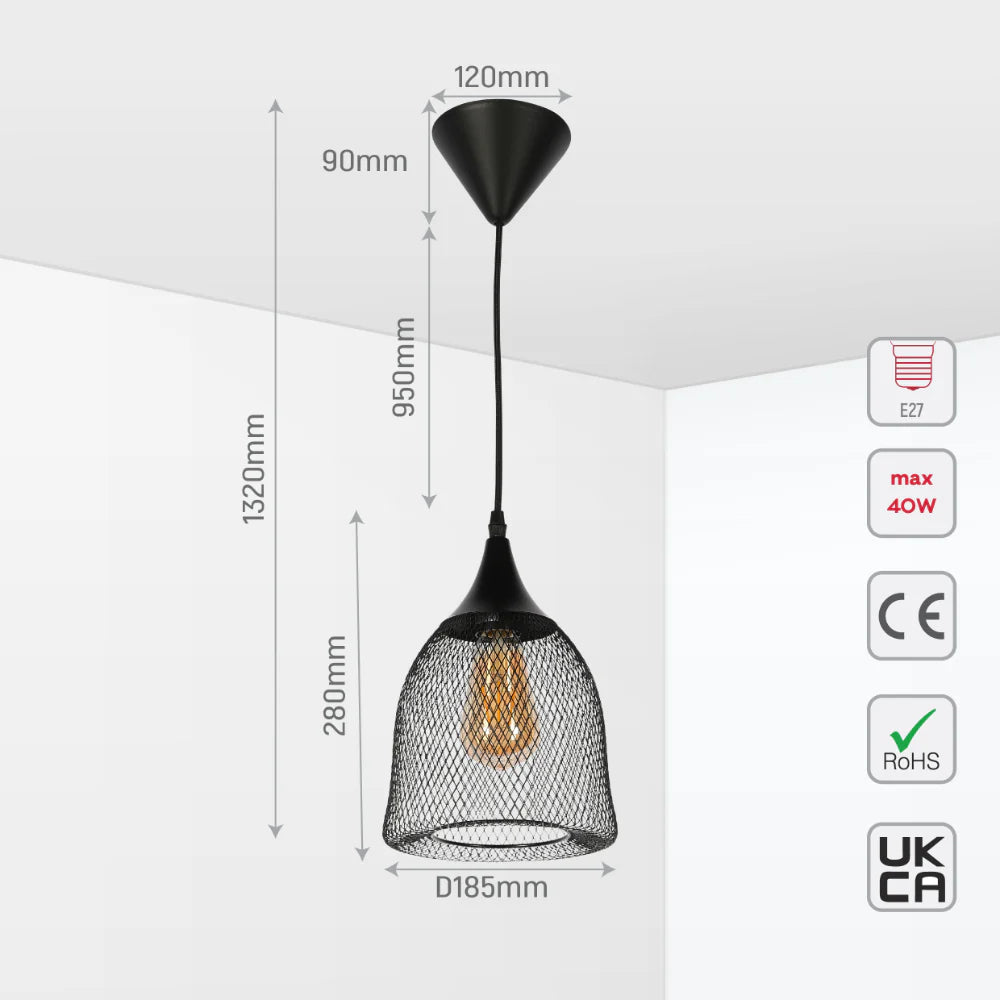 size for Wire Mesh Industrial Dome Pendant Ceiling Light modest
