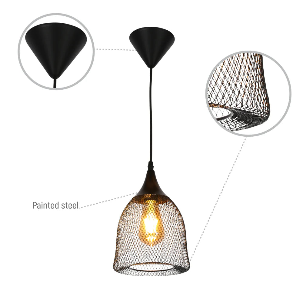 details of Wire Mesh Industrial Dome Pendant Ceiling Light modest