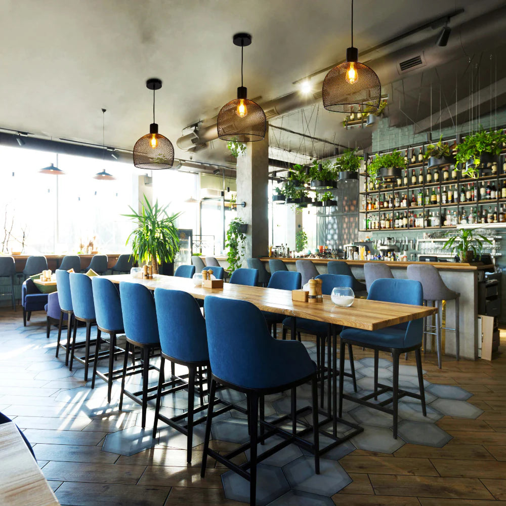 Wire Mesh Industrial Dome Pendant Ceiling Light grande is in action at a restaurant or caf or bistro or bar