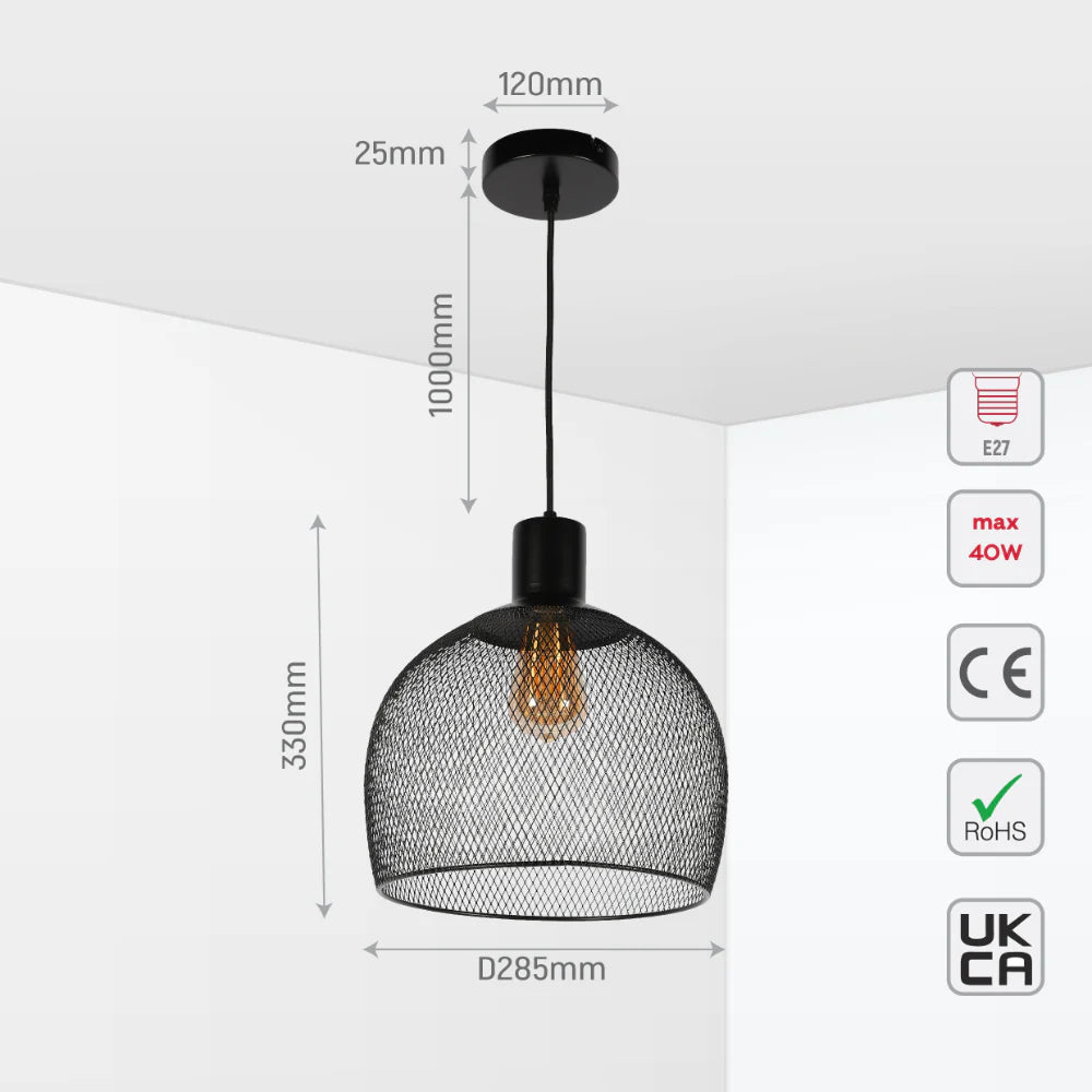size fir Wire Mesh Industrial Dome Pendant Ceiling Light grande