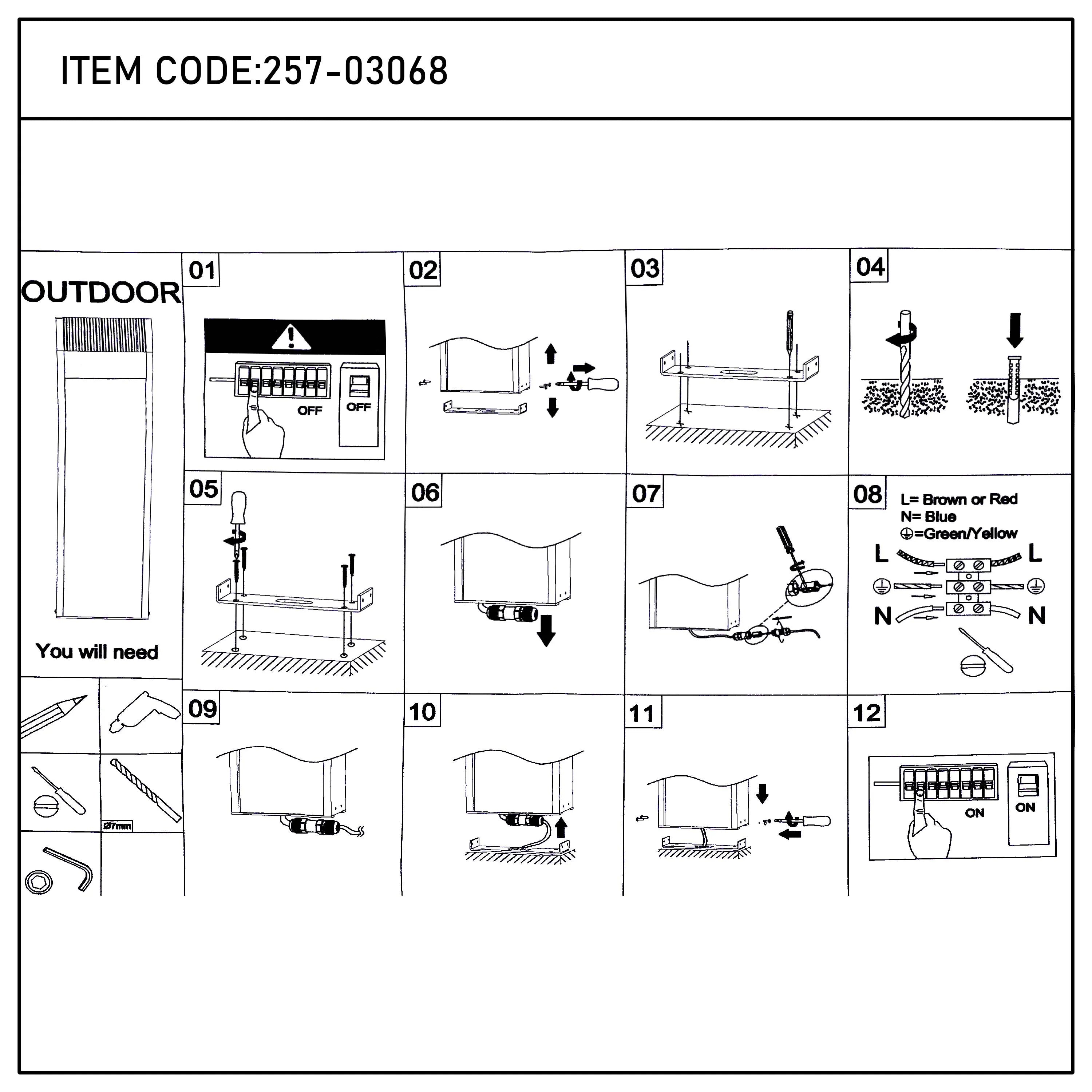 A guide on how to install outdoor lighting, including illustrations of each step.