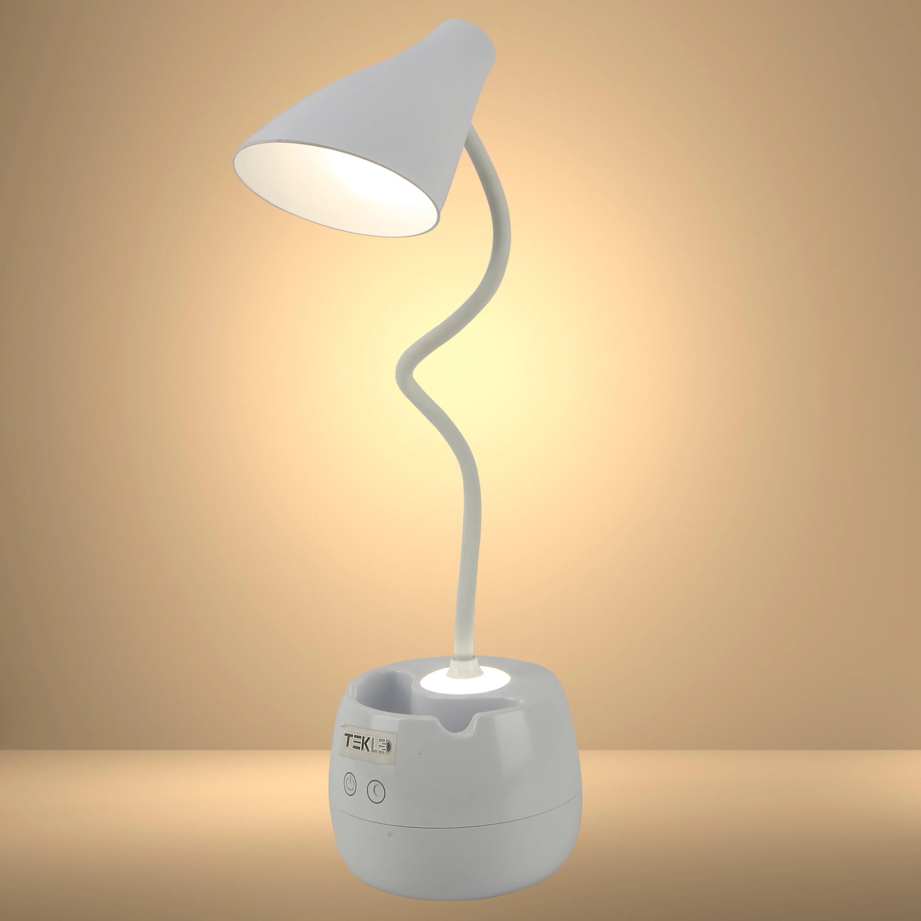 Rechargeable Gooseneck Desk Lamp with Cone Head and Pencil Holder