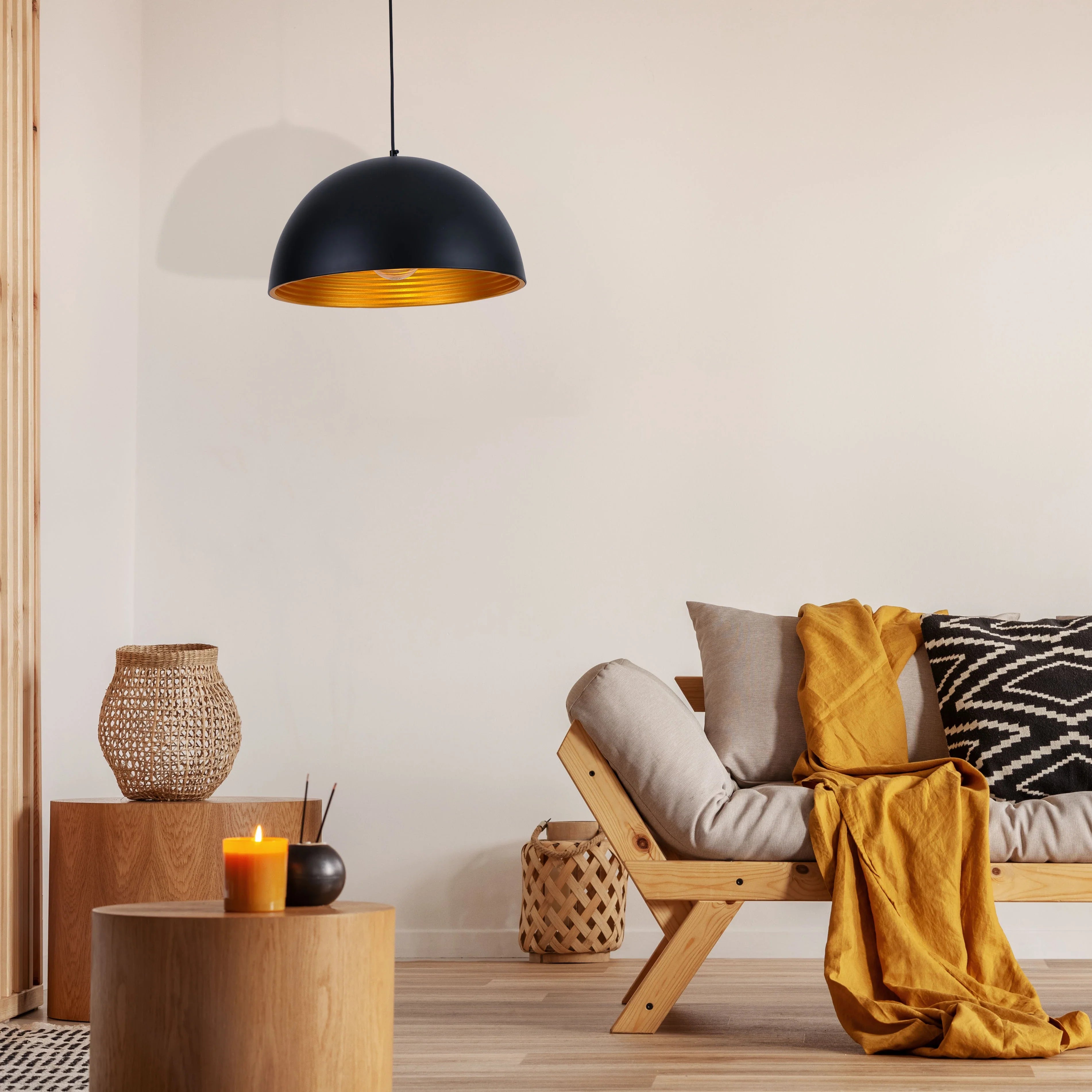 Black-Golden Metal Dome Pendant Ceiling Light E27