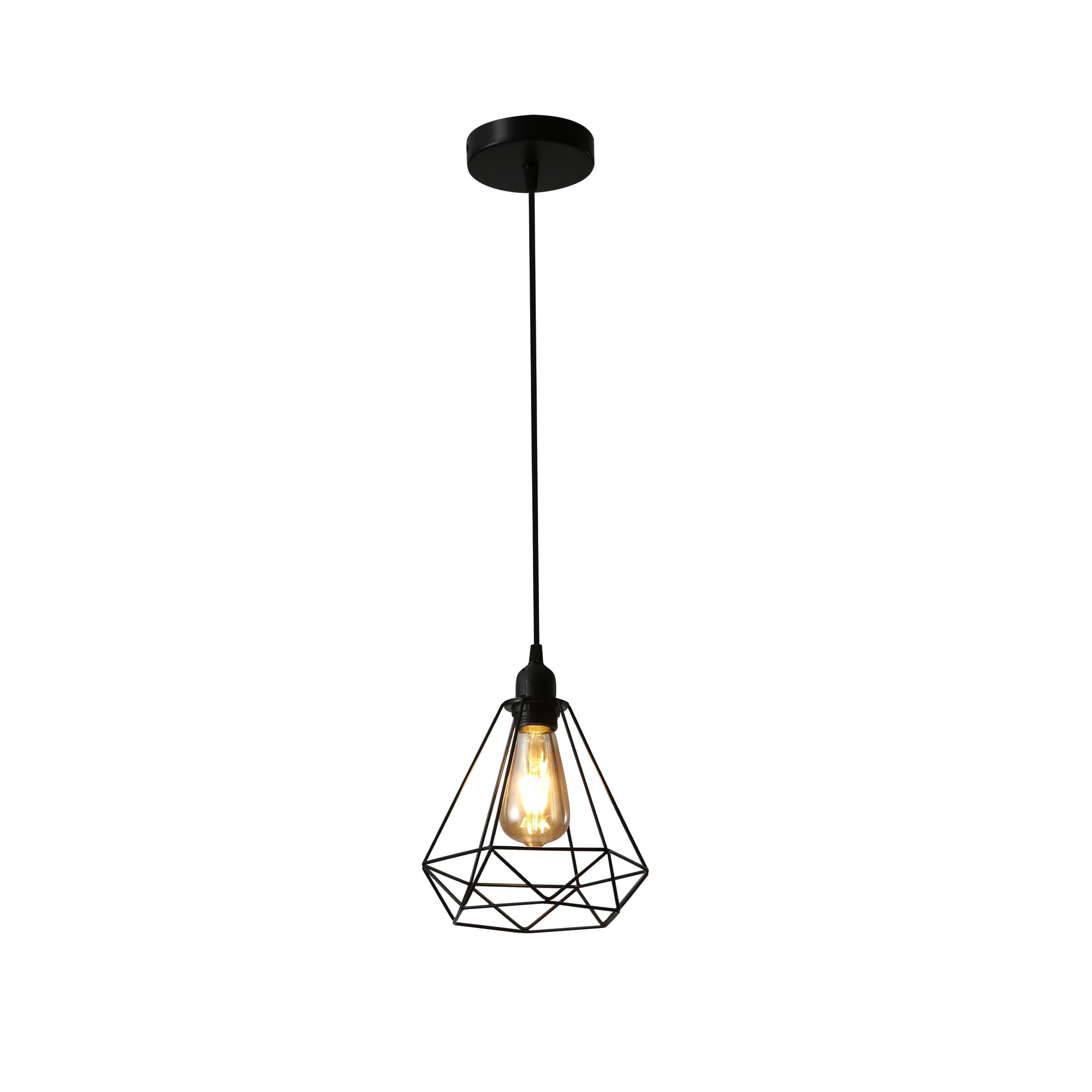 Black Metal Diamond Caged Funnel Pendant Ceiling Light E27