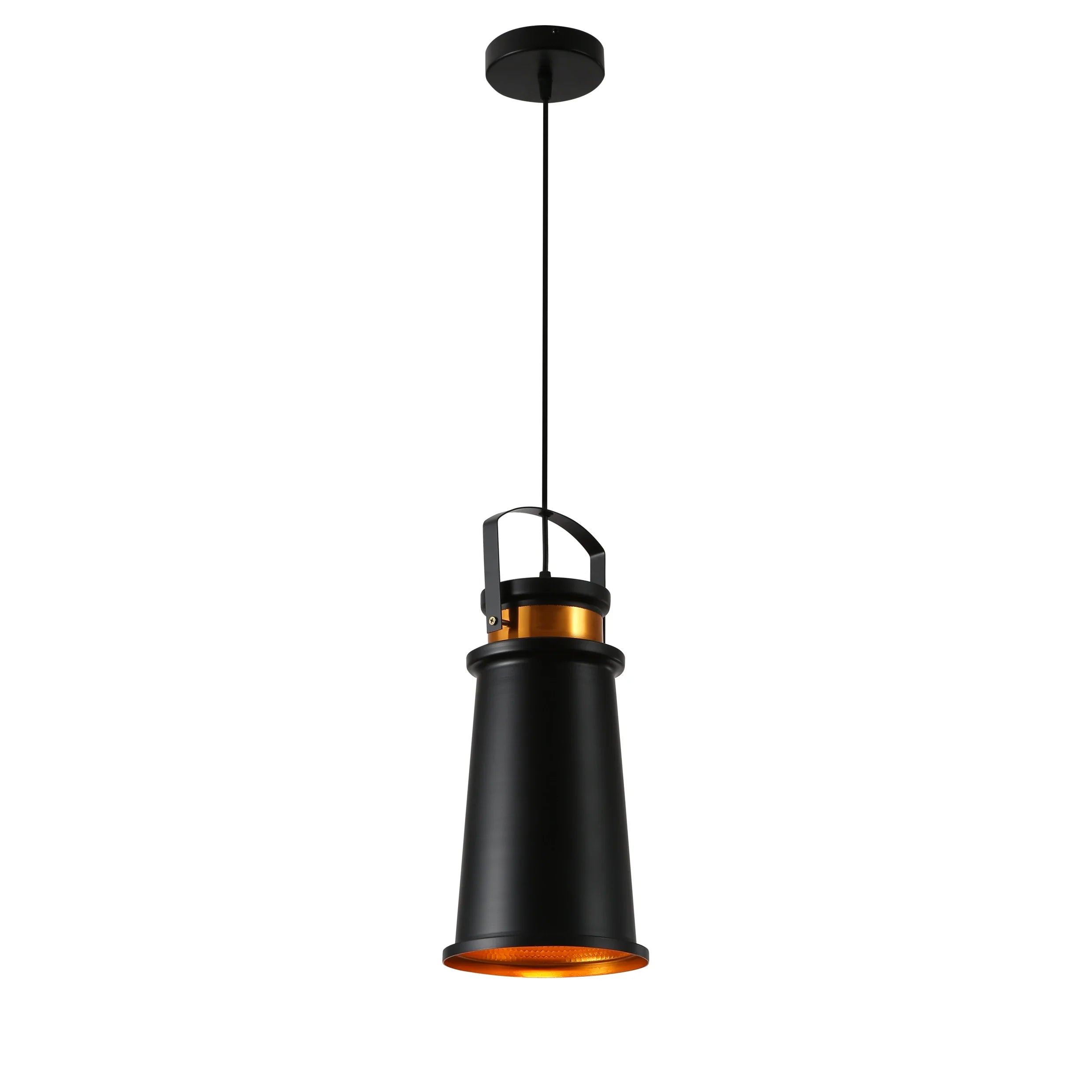 Loft Cafe Bar Counter Exhibition Hall Pub Aisle Black Gold Funnel Handled Metal Pendant Ceiling Light