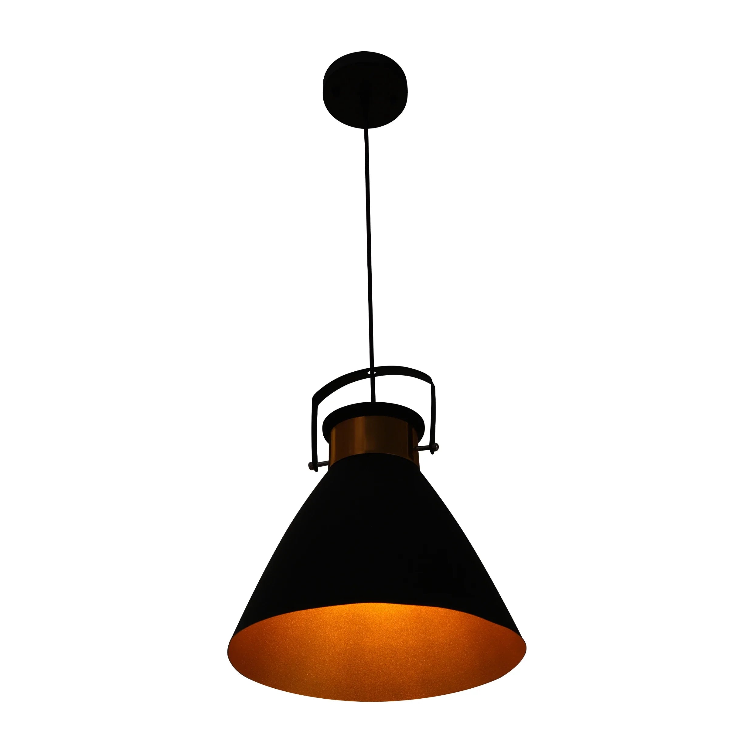 Loft Cafe Bar Counter Exhibition Hall Pub Aisle Black Gold Funnel Handled Metal Pendant Ceiling Light
