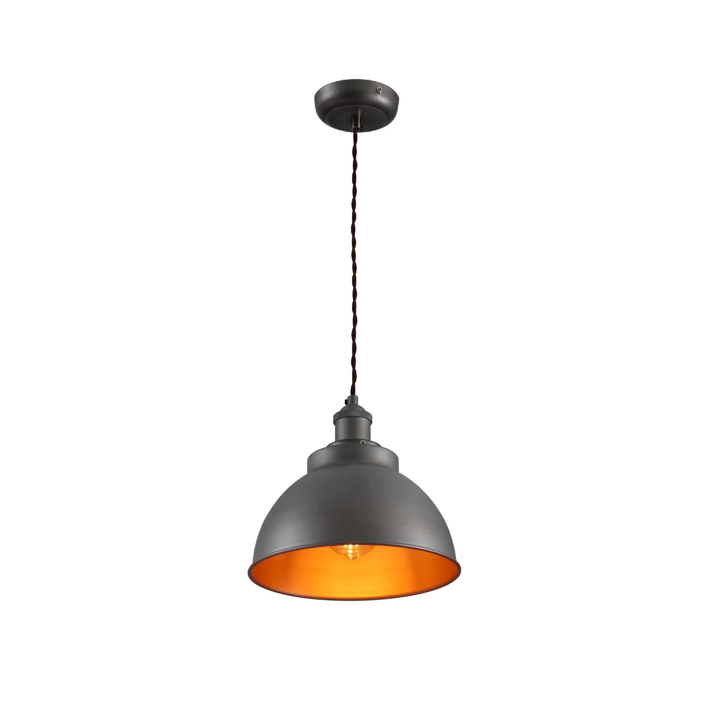 Brooklyn Vintage Metal Dome Pendant Light Pewter Copper Gold Brass E27