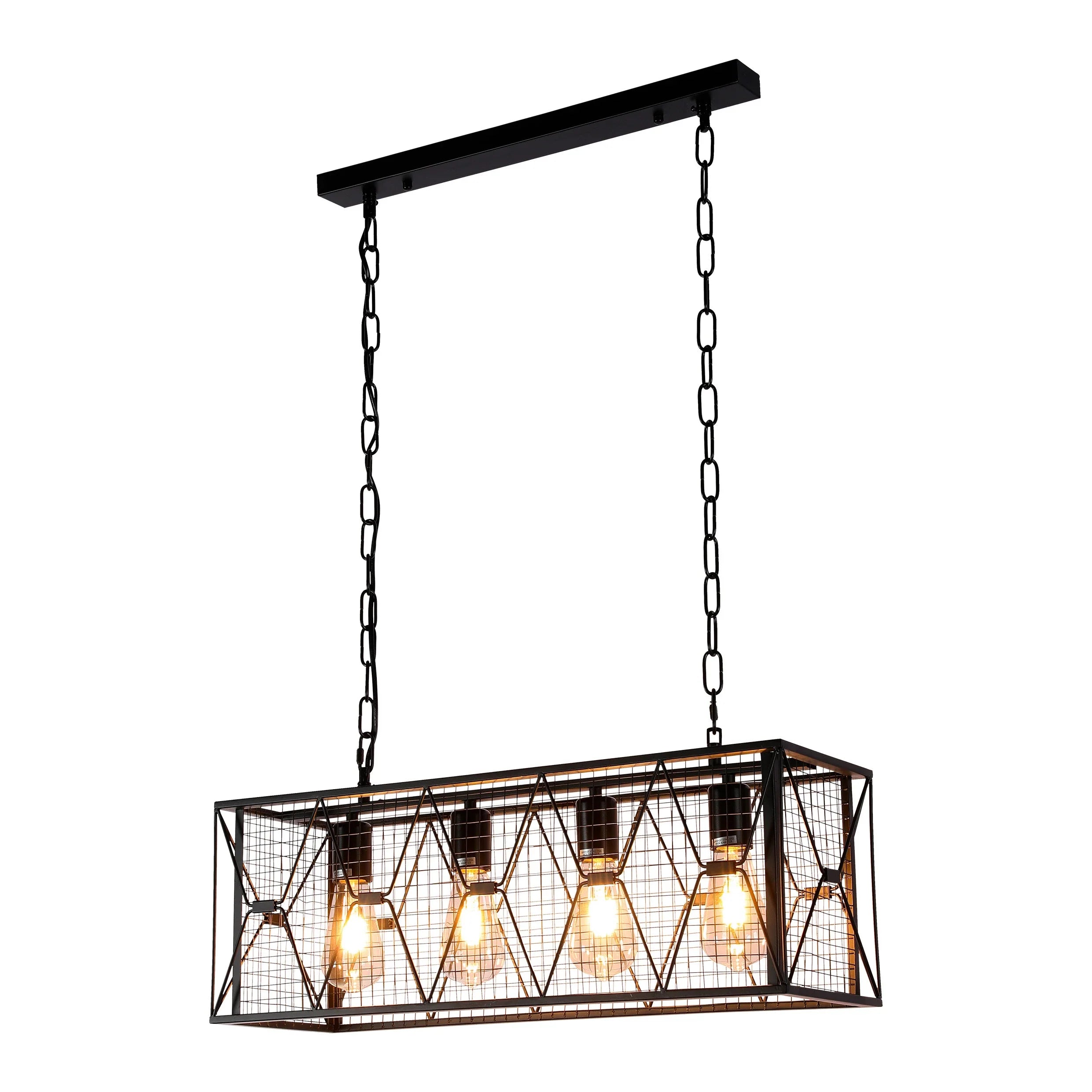 Industrial Farmhouse Metal Cage Chandelier - Black Finish 4-Light