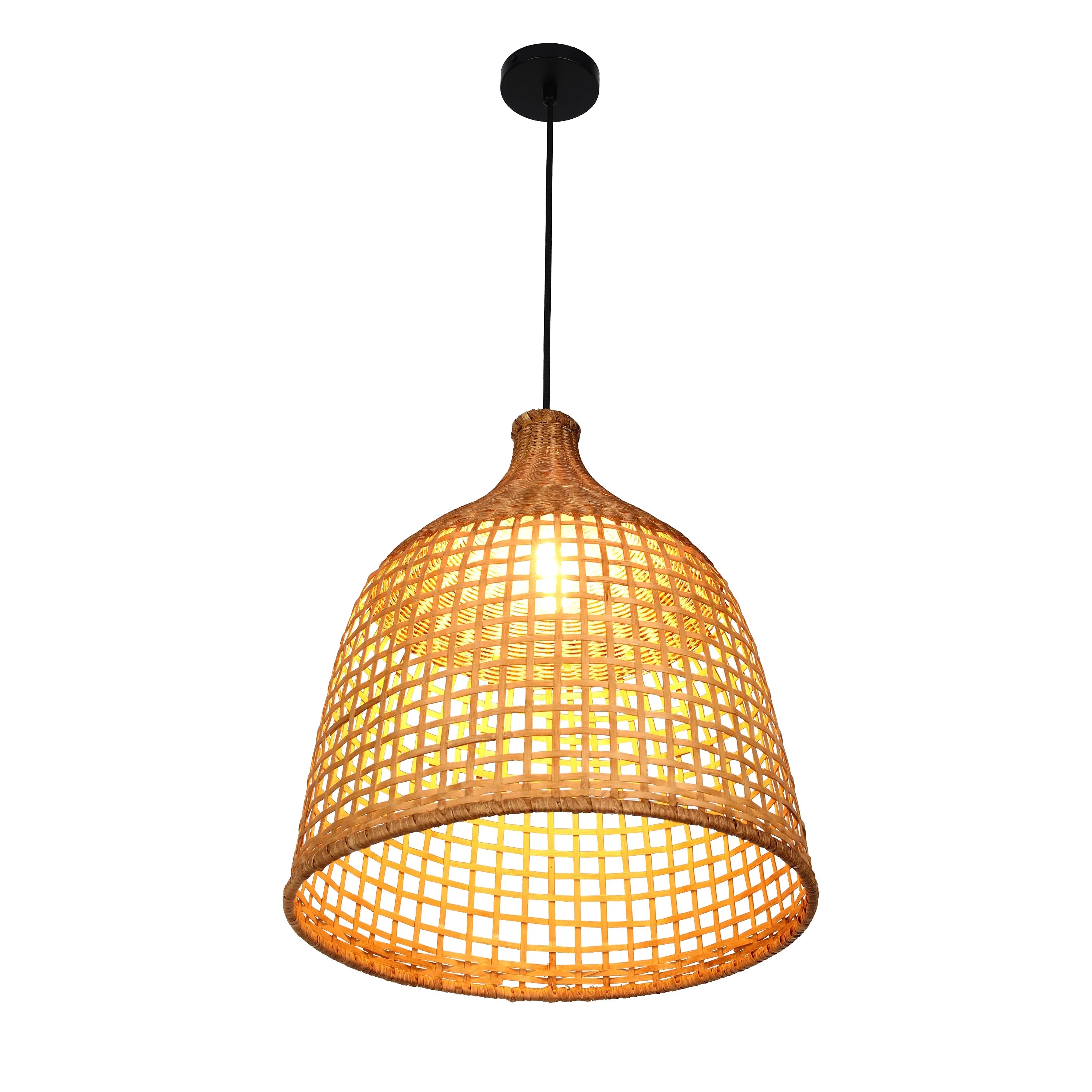 Woven Rattan & Bamboo Pendant Light - E27 Fitting, 40W Max, Dimmable