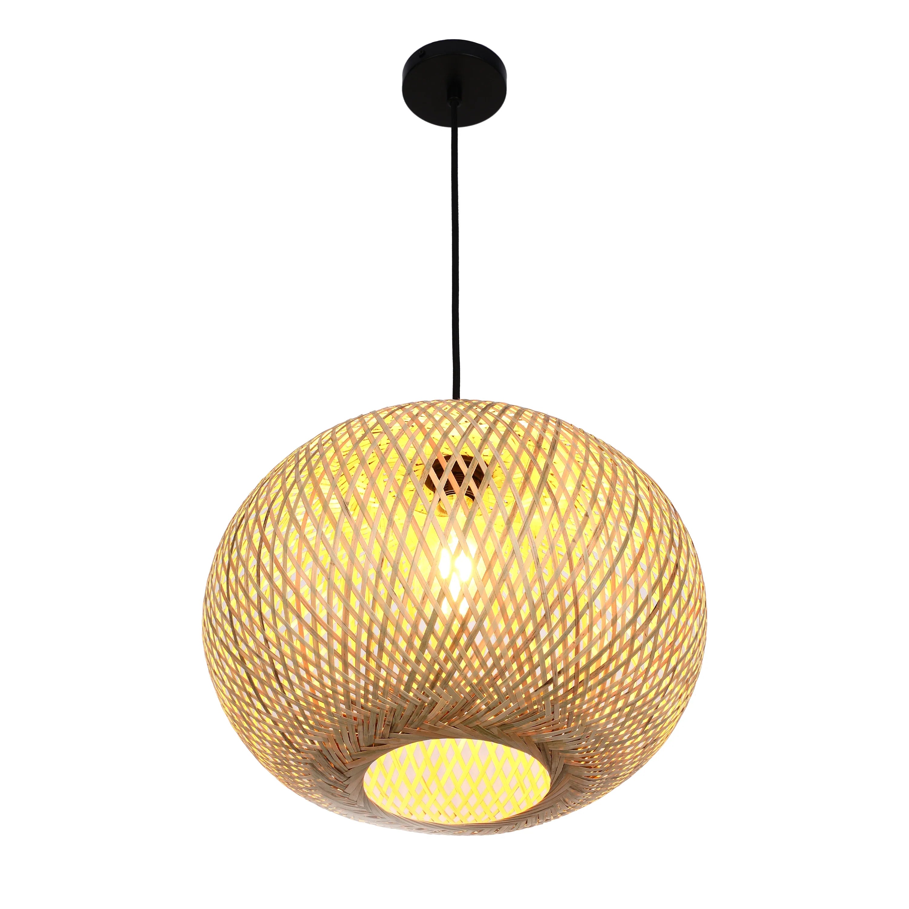 Woven Rattan & Bamboo Pendant Light - E27 Fitting, 40W Max, Dimmable