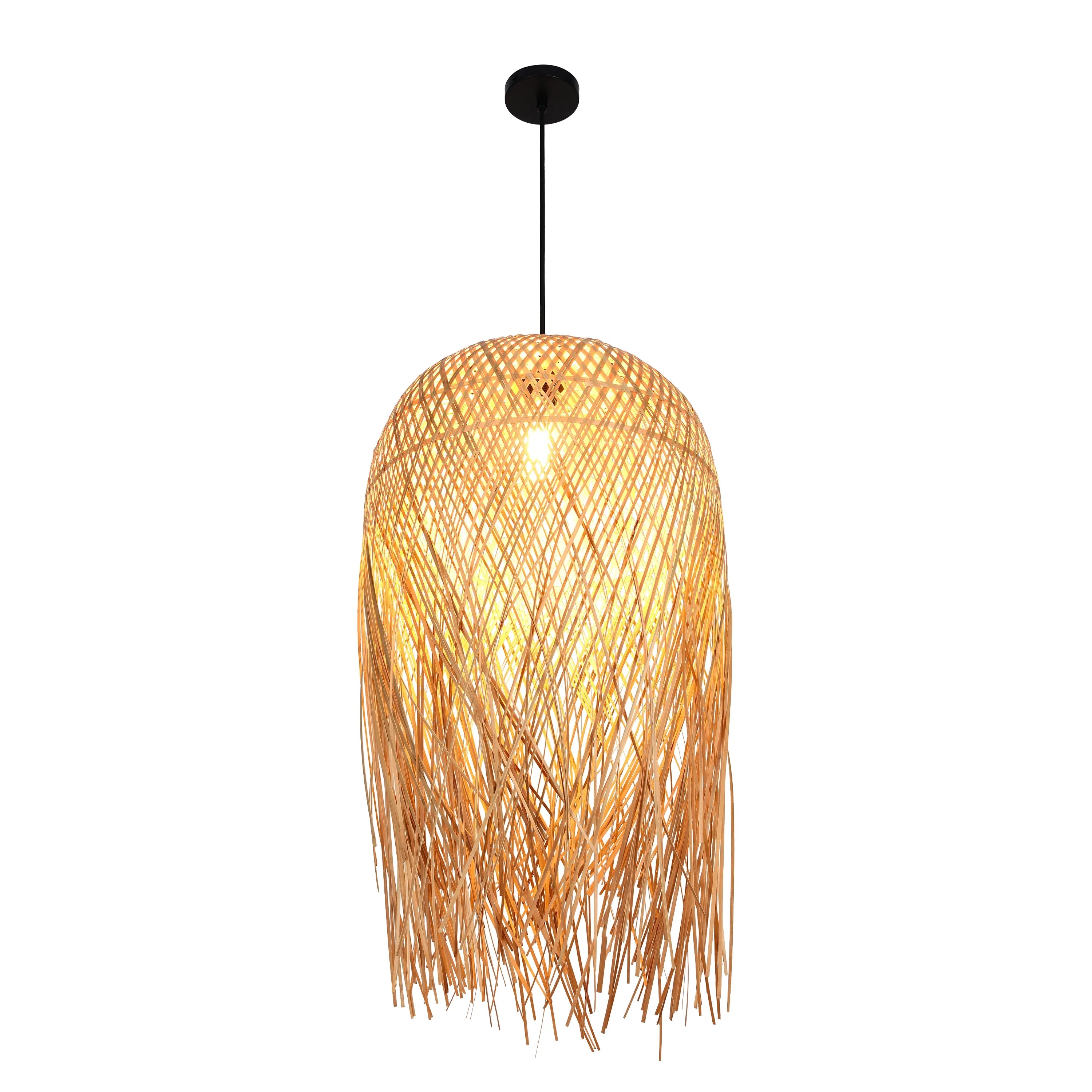 Woven Rattan & Bamboo Pendant Light - E27 Fitting, 40W Max, Dimmable