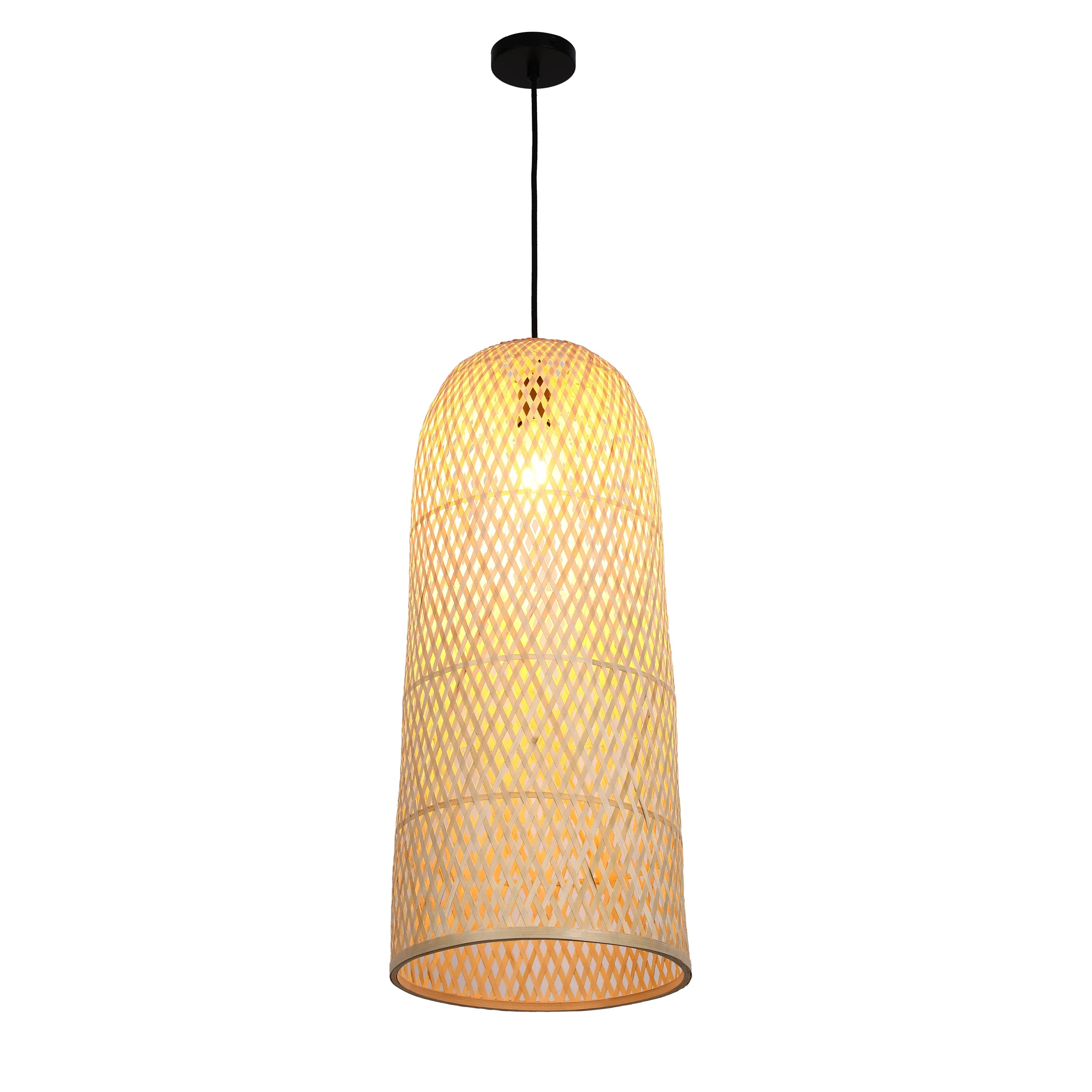 Woven Rattan & Bamboo Pendant Light - E27 Fitting, 40W Max, Dimmable