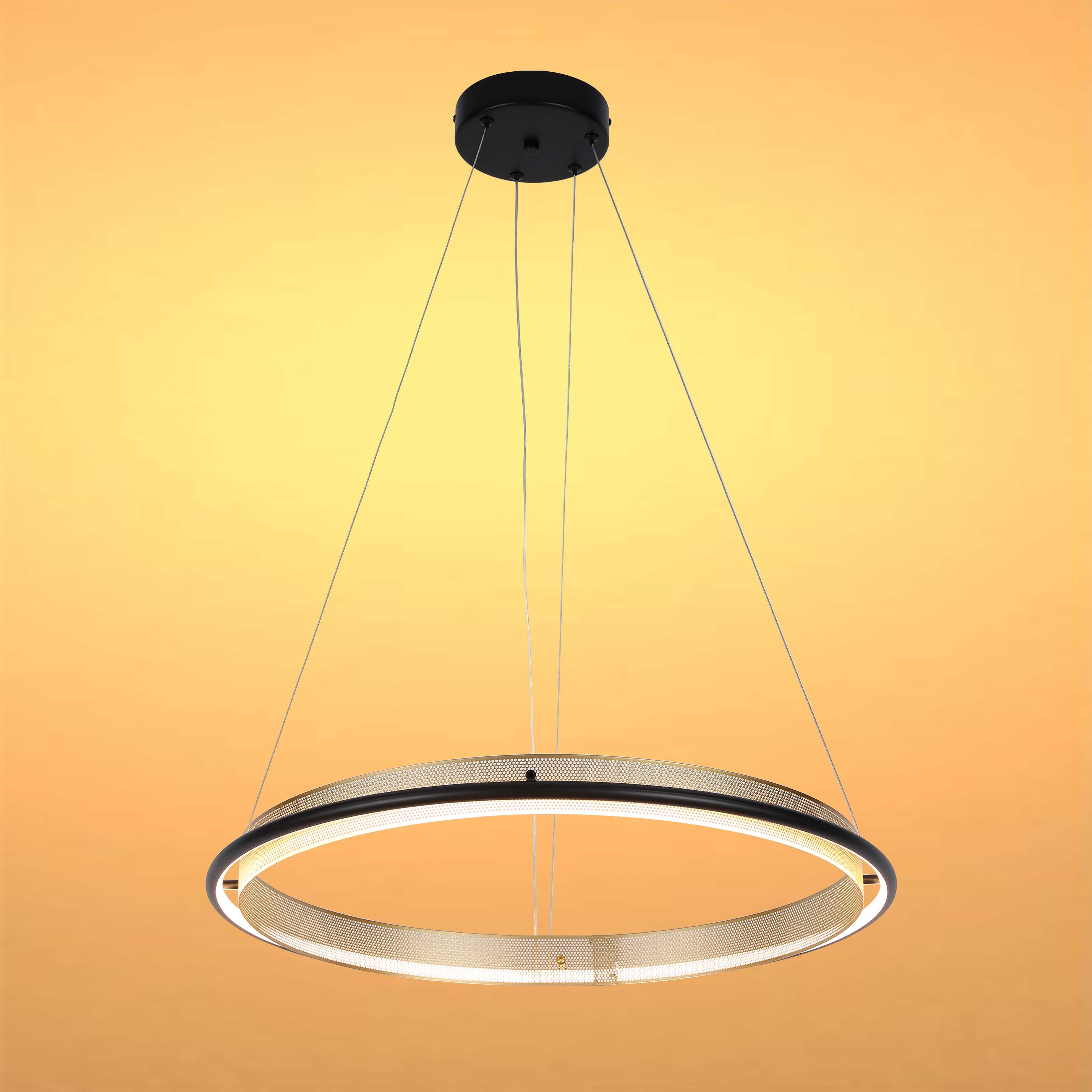 Modern Black & Gold LED Ring Chandelier, 3000K (Single & Double Halo)