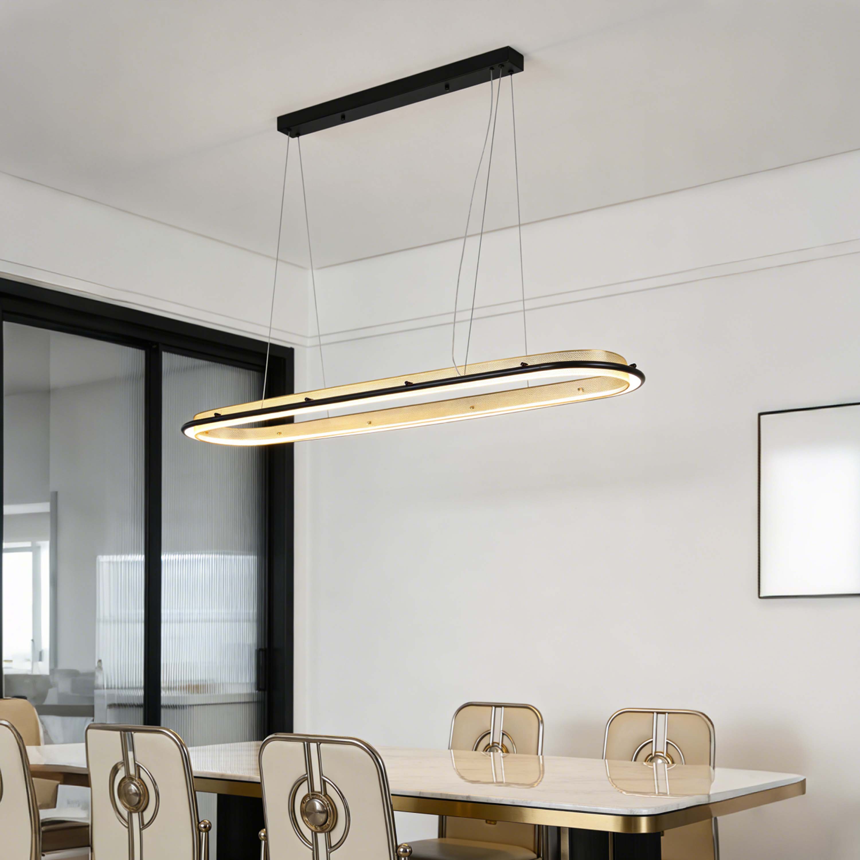 Modern Black & Gold Linear LED Island Pendant, 120cm 3000K