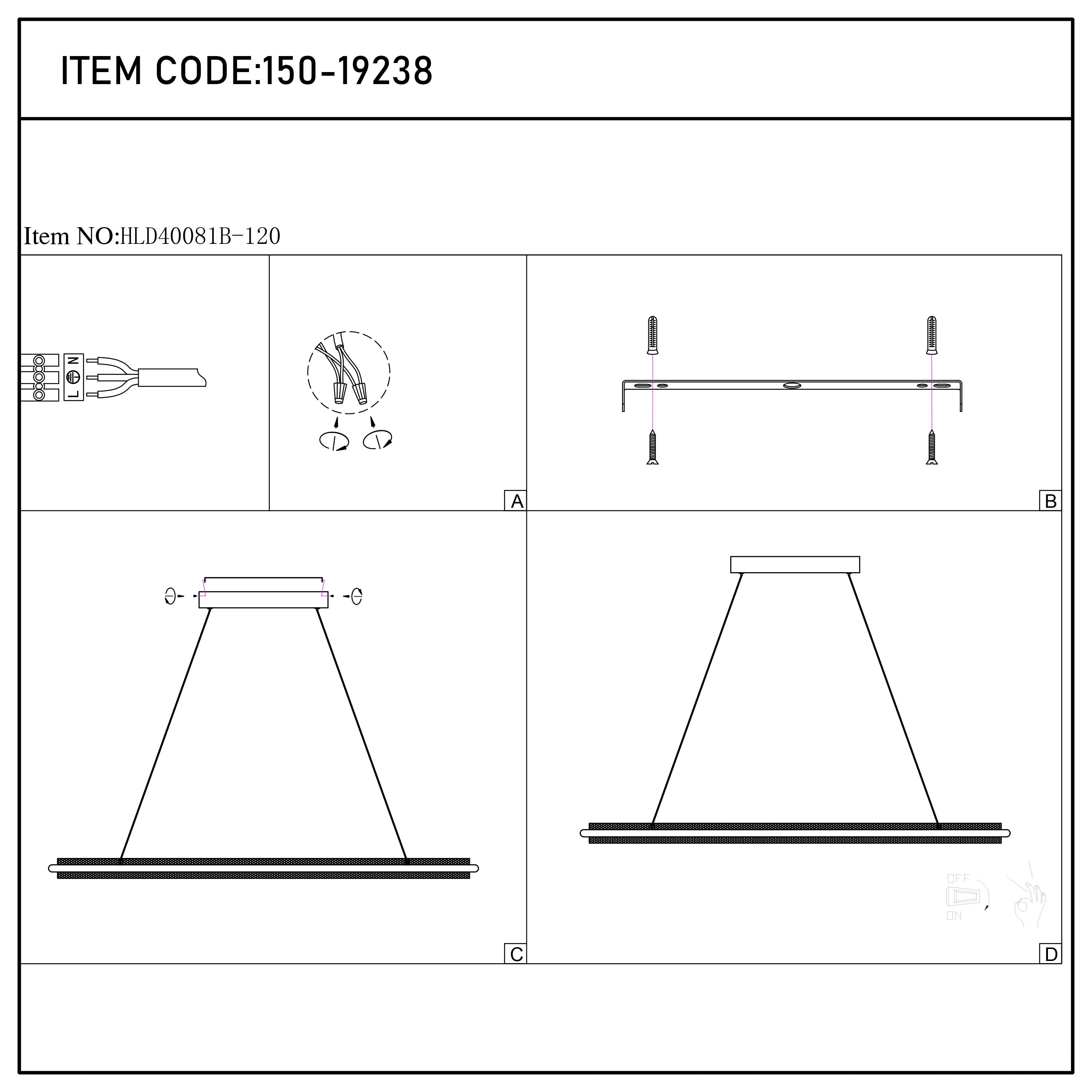 Modern Black & Gold Linear LED Island Pendant, 120cm 3000K