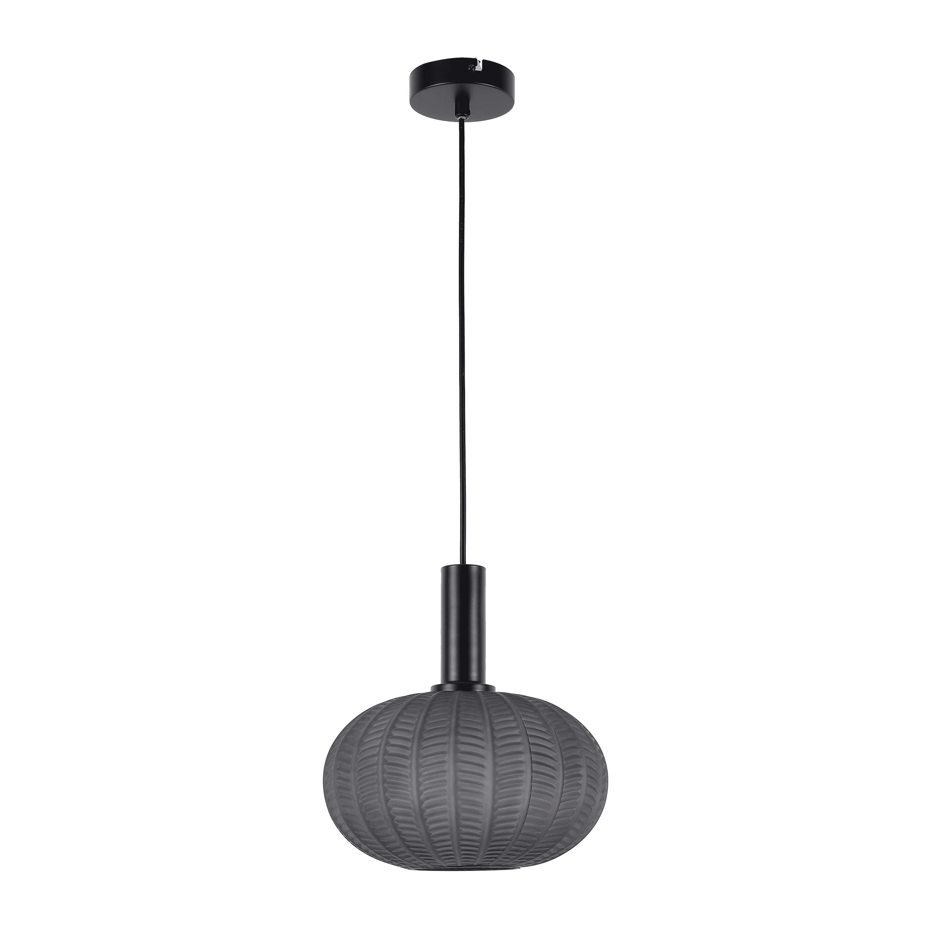 Modern Smoked Grey Textured Glass Pendant Light, E27 Dimmable