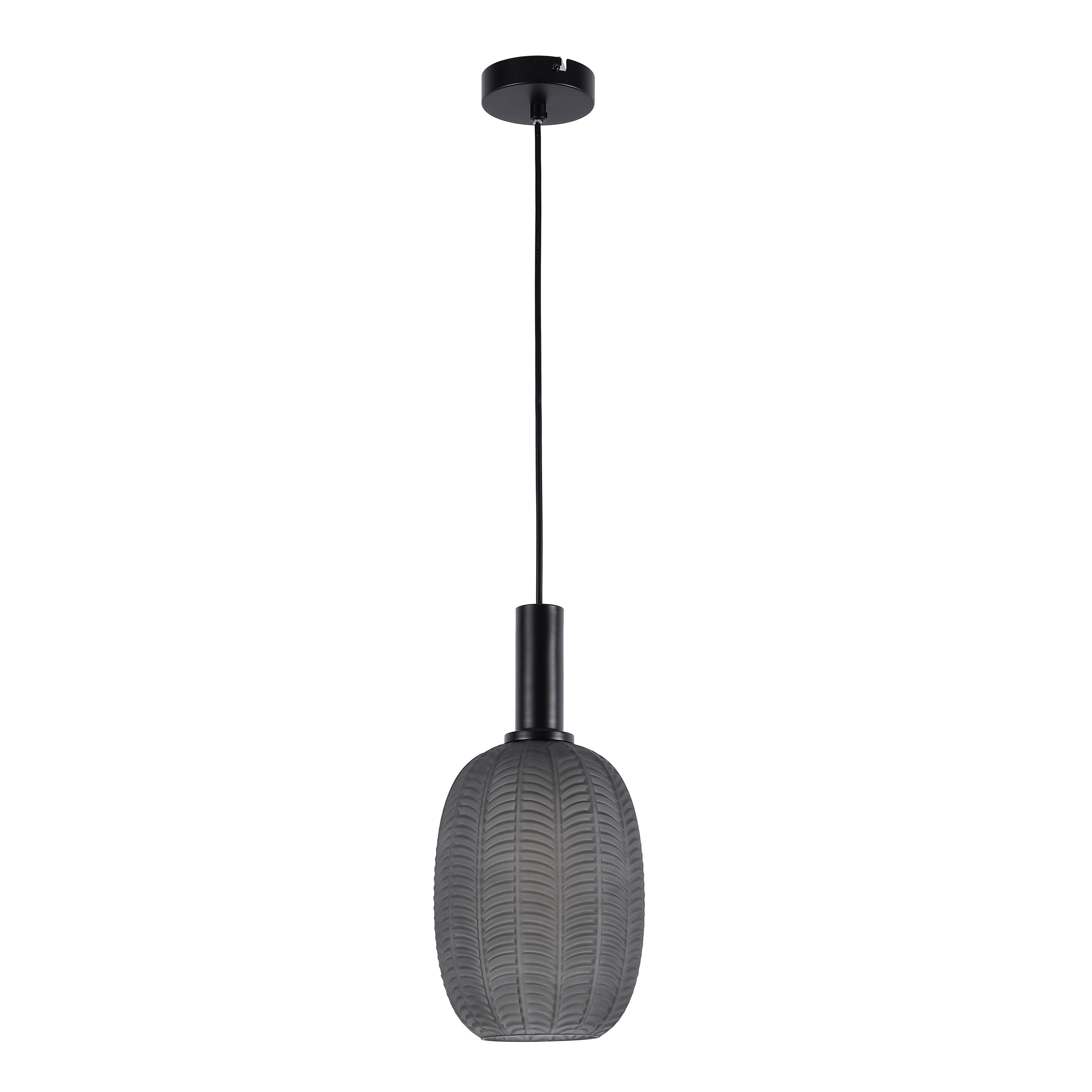 Modern Smoked Grey Textured Glass Pendant Light, E27 Dimmable
